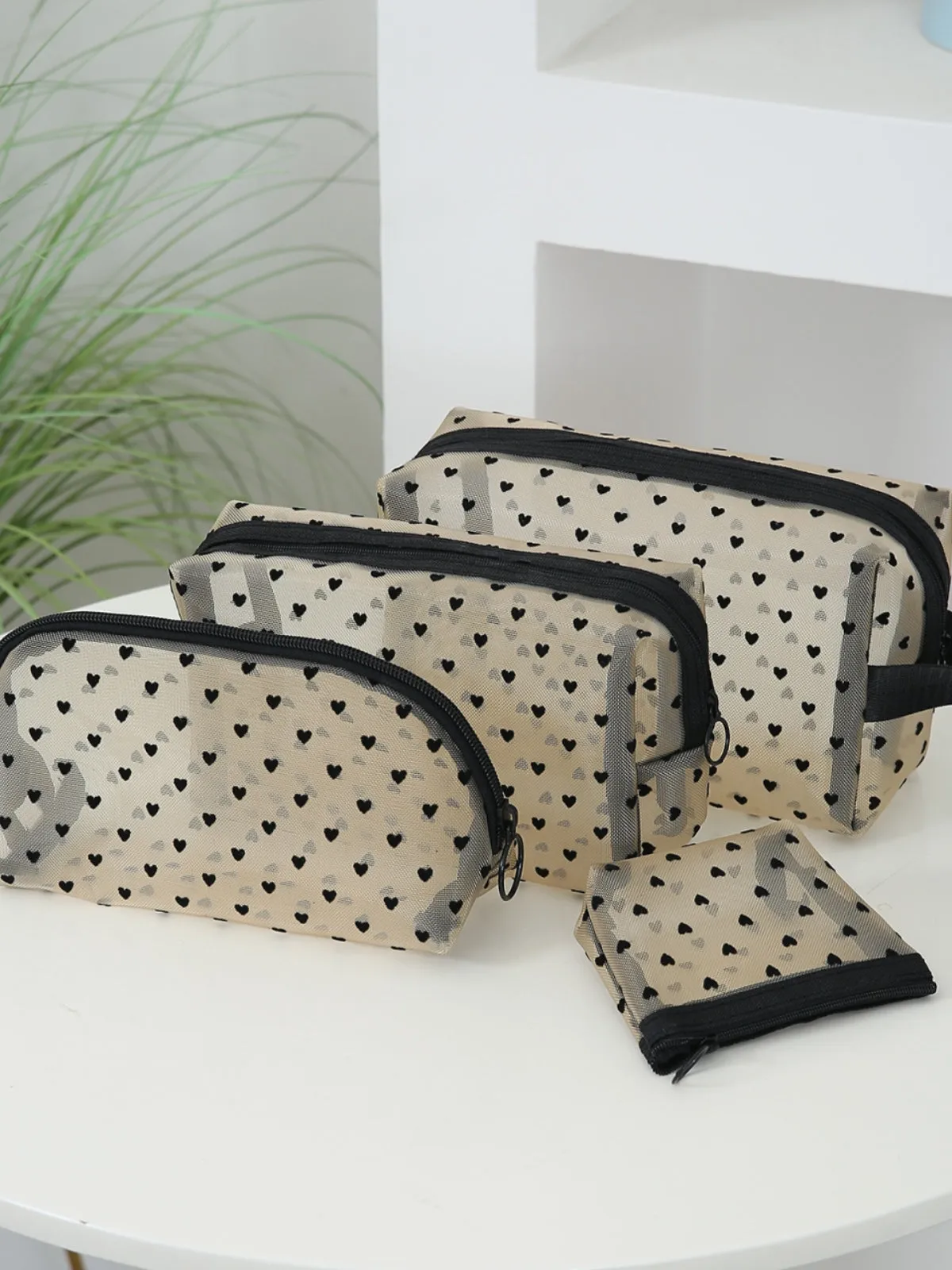 4-Piece Heart Polyester Storage Bag Set for Stylish Organization