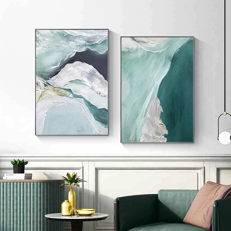 Abstract Green Aqua Sandy Beach Seascape Wall Art Fine Art Canvas Prints Pictures For Modern Apartment Living Room Bedroom Art Decor