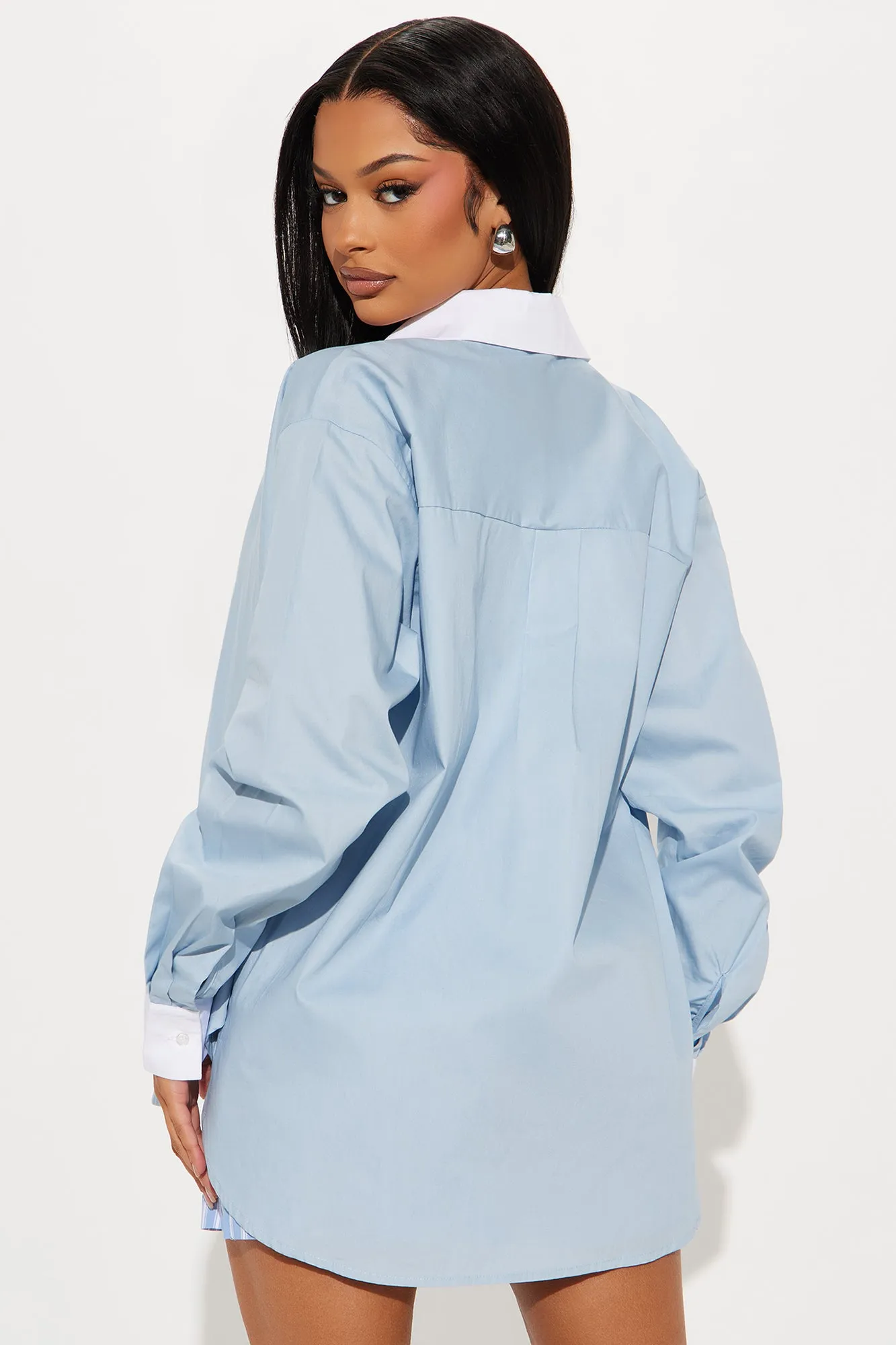 All Confidence Oversized Poplin Shirt - Blue