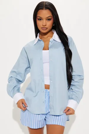All Confidence Oversized Poplin Shirt - Blue