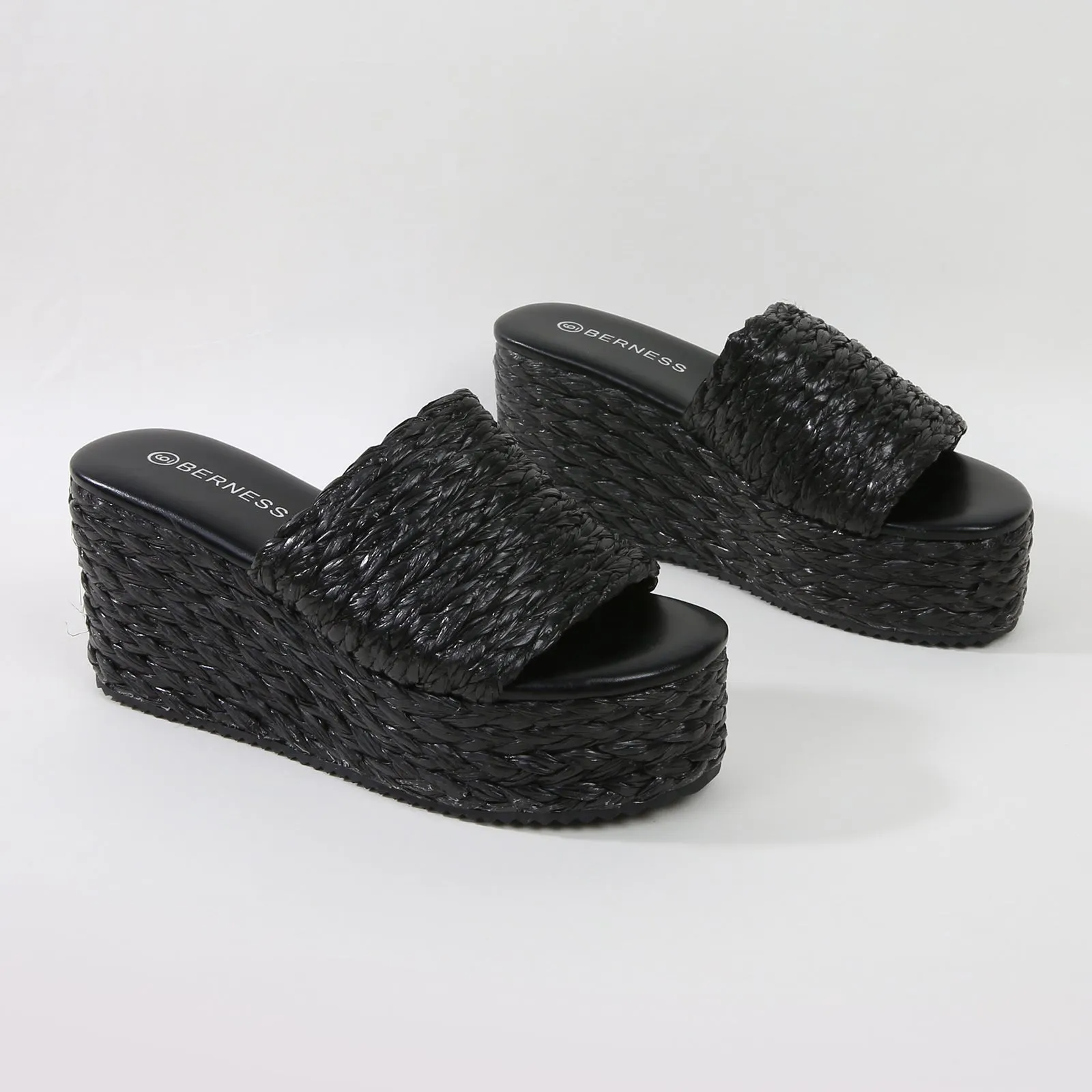 Amber Woven Raffia Platform Wedge Sandals