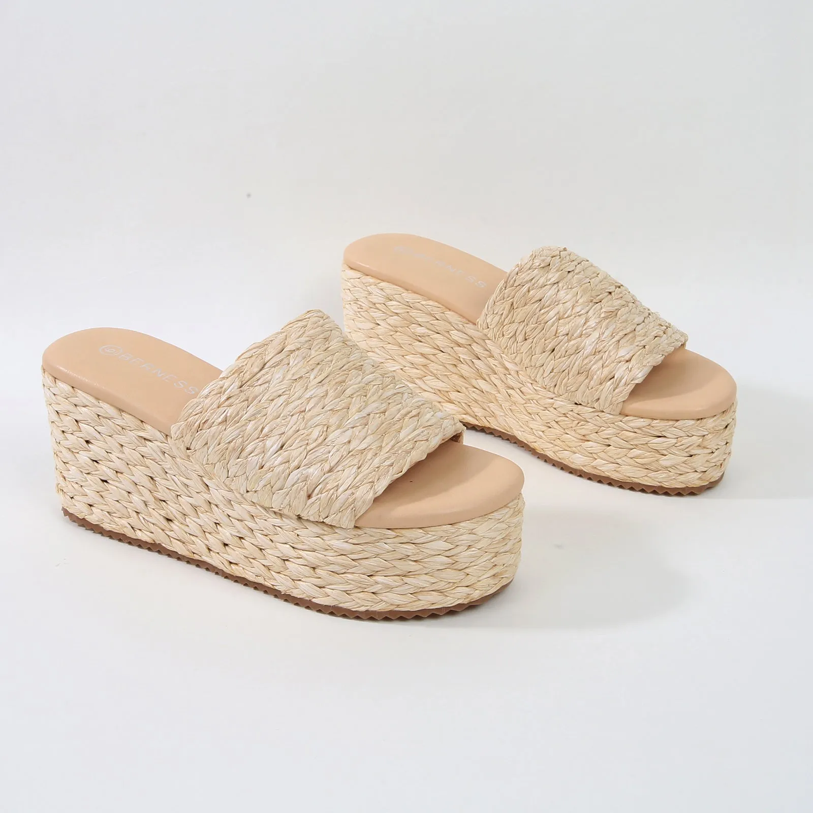 Amber Woven Raffia Platform Wedge Sandals