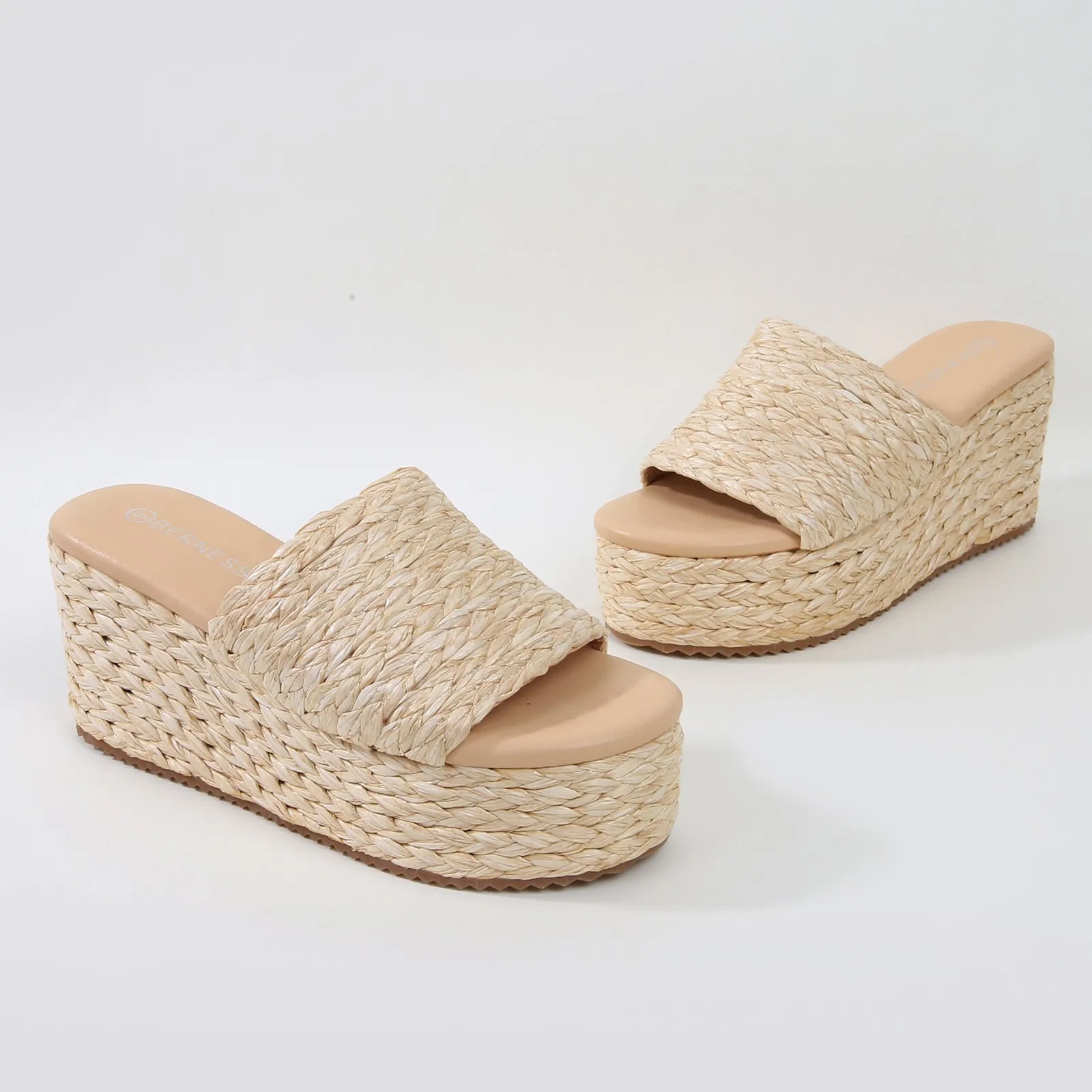 Amber Woven Raffia Platform Wedge Sandals