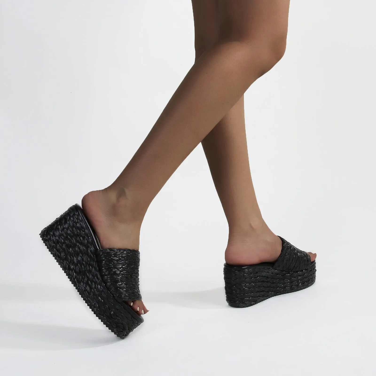 Amber Woven Raffia Platform Wedge Sandals