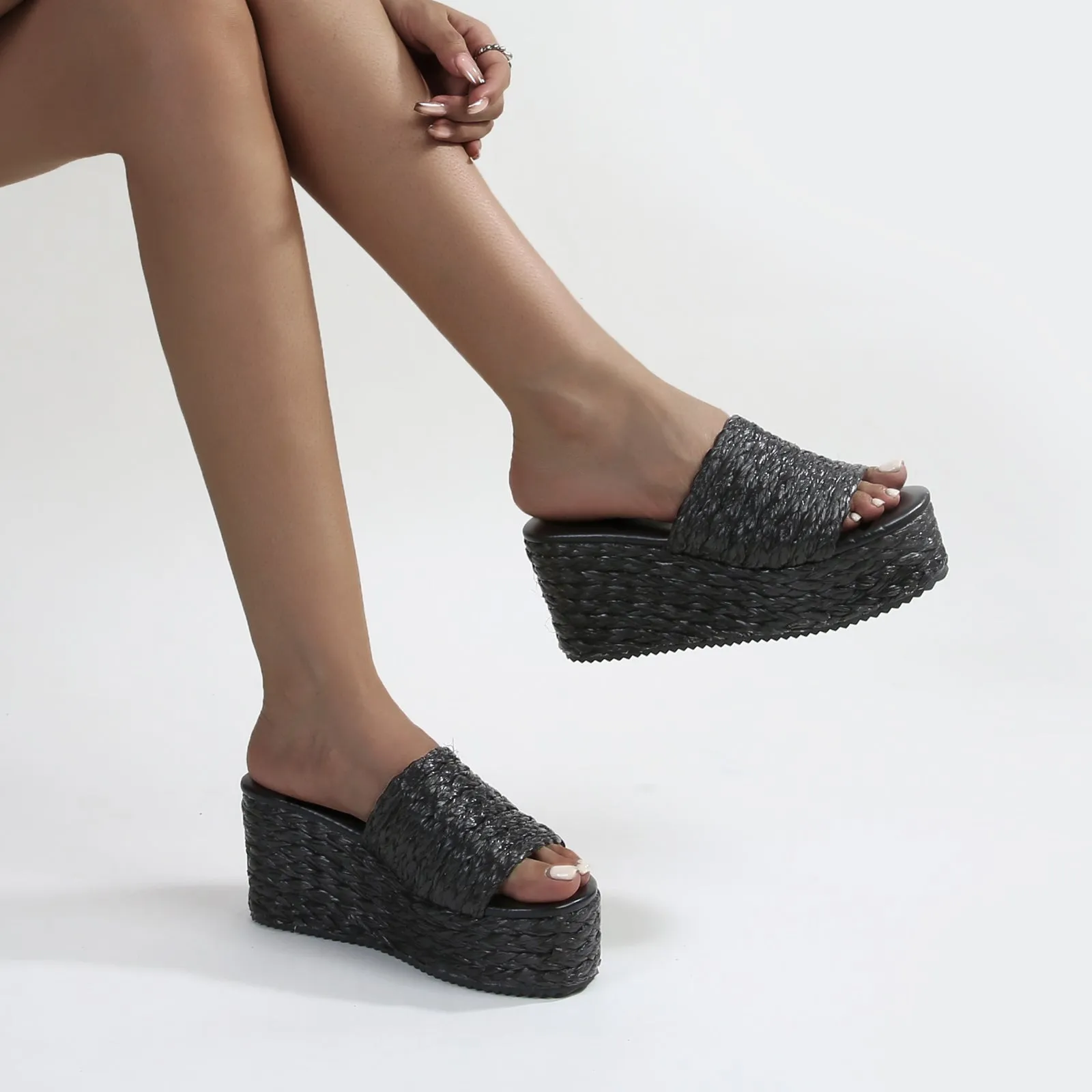 Amber Woven Raffia Platform Wedge Sandals