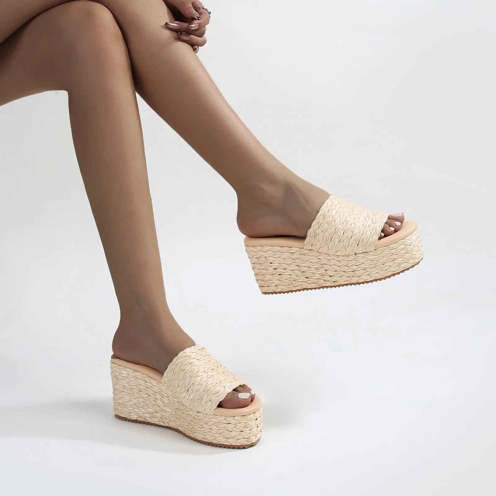 Amber Woven Raffia Platform Wedge Sandals