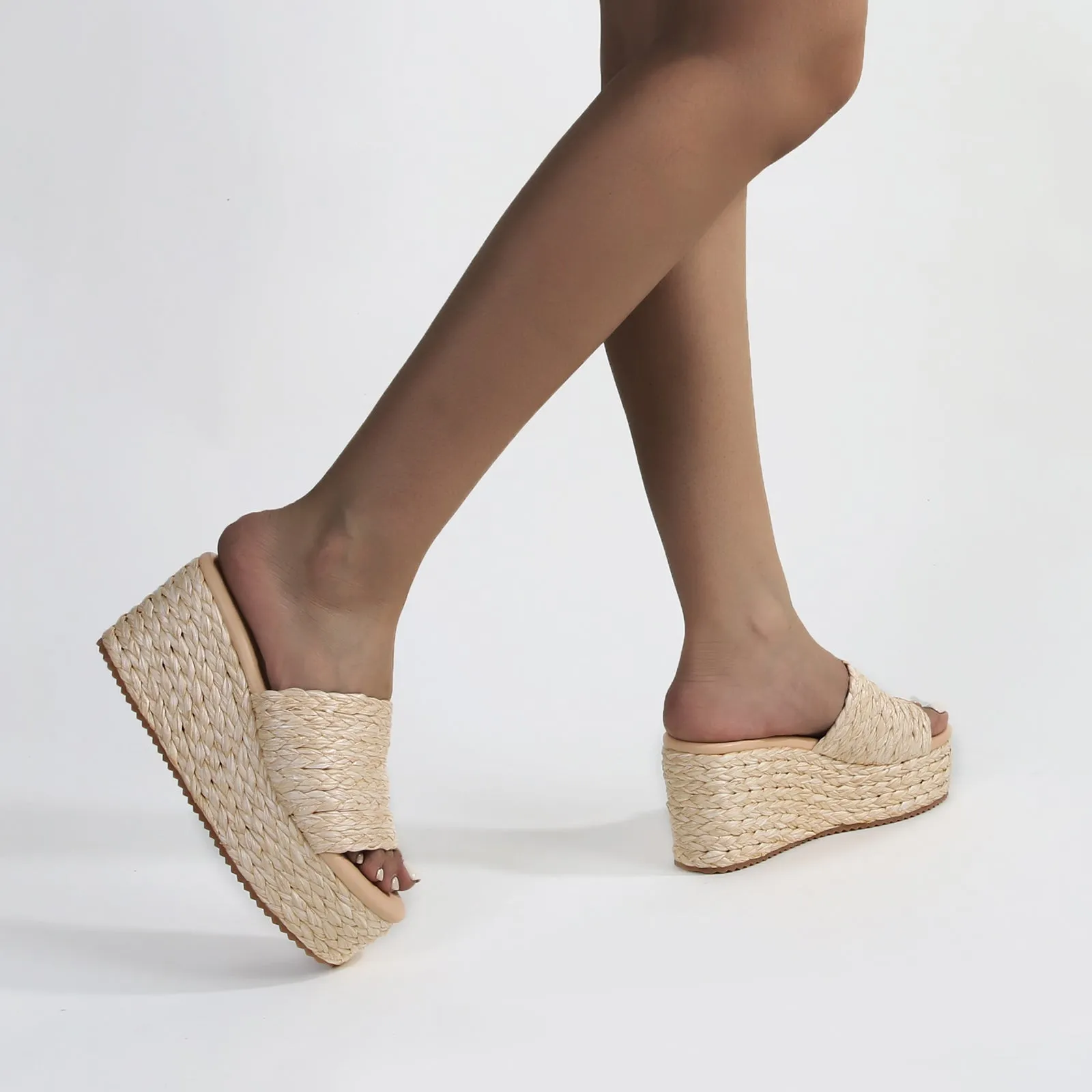 Amber Woven Raffia Platform Wedge Sandals