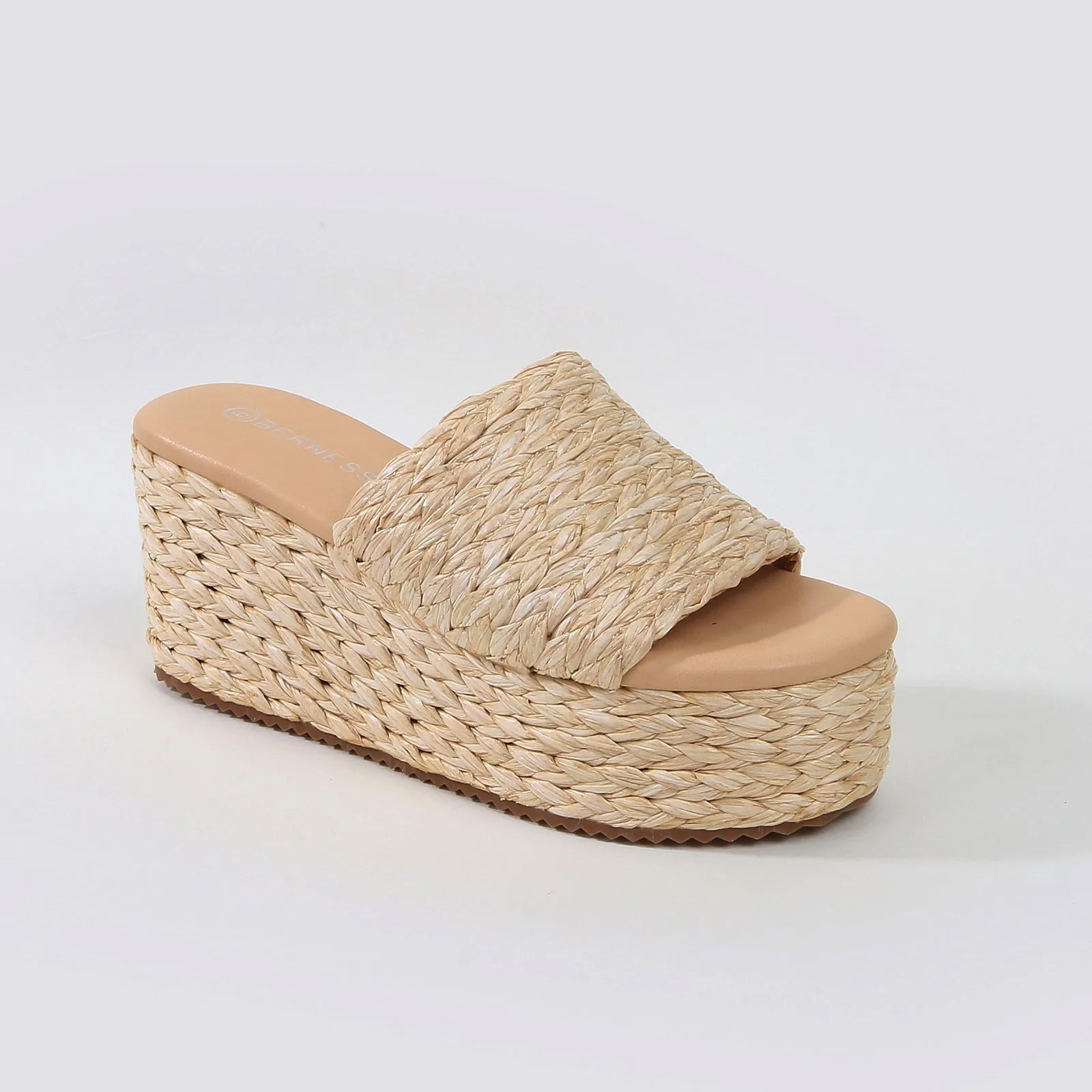 Amber Woven Raffia Platform Wedge Sandals