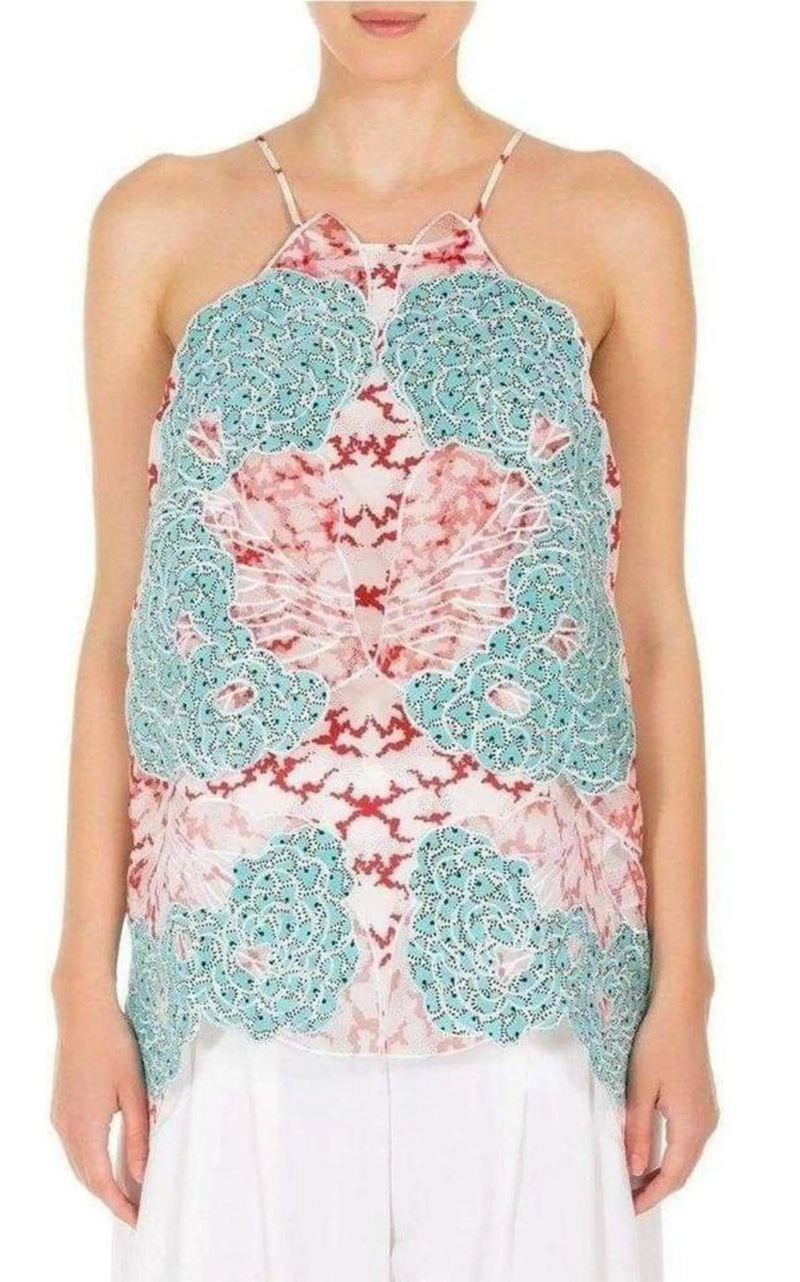 Applique Silk Collen Sleeveless Blouse