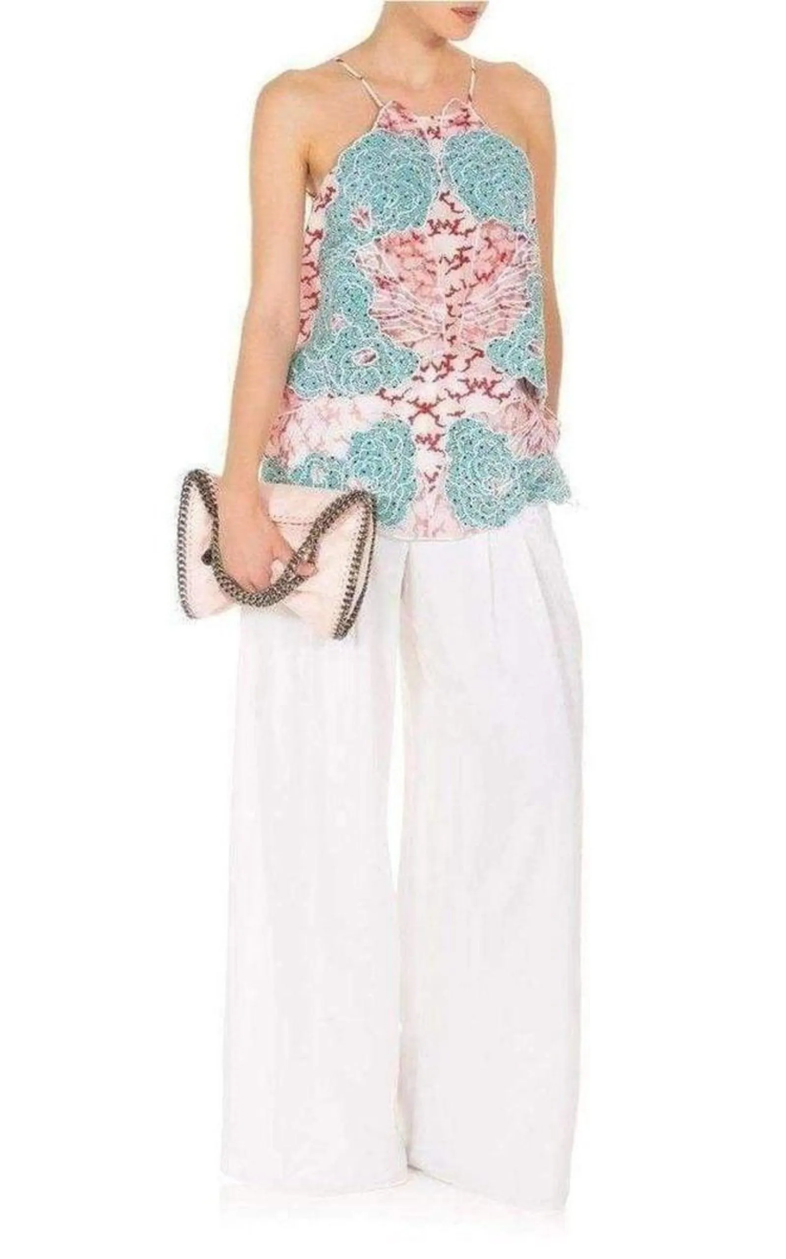 Applique Silk Collen Sleeveless Blouse