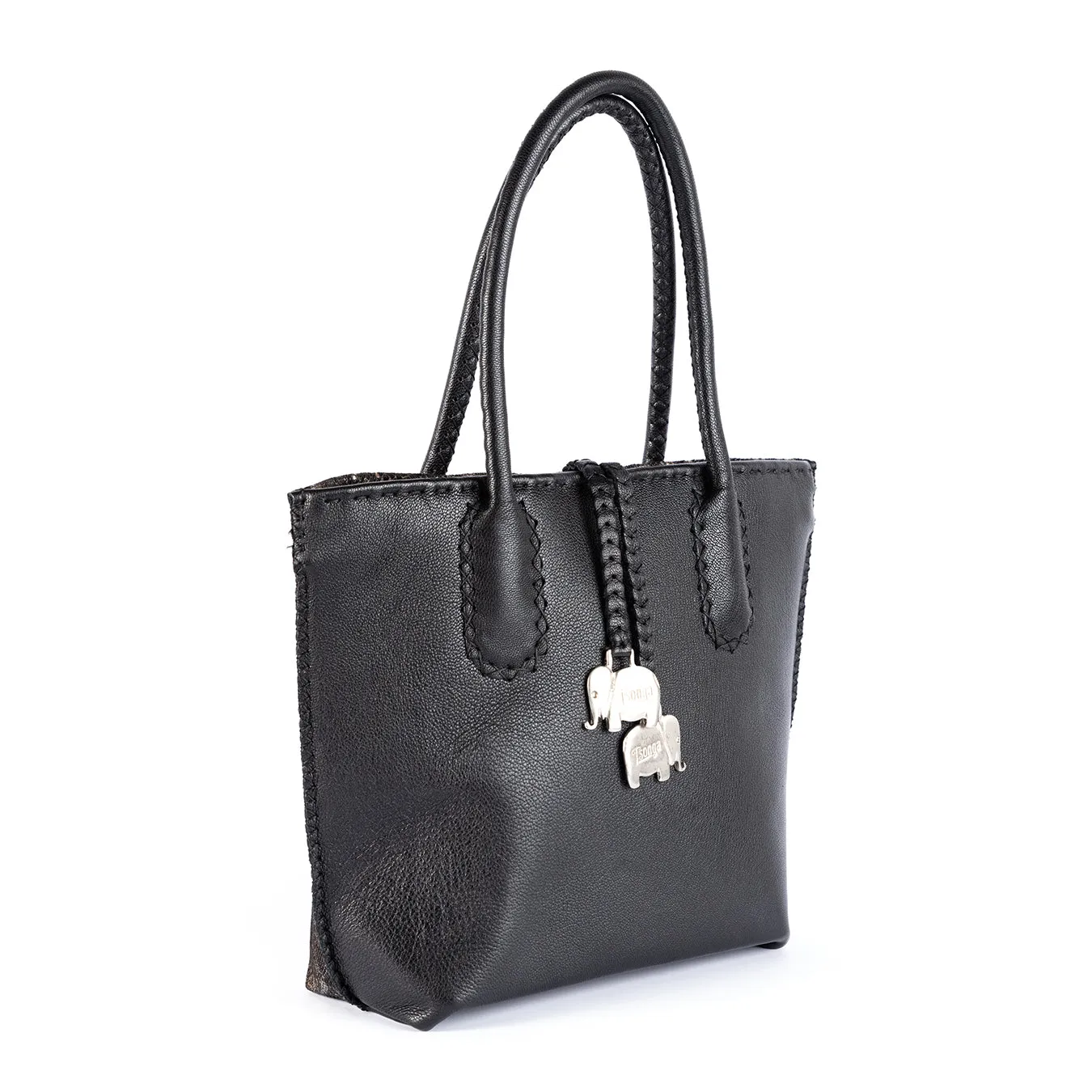 Azetha : Ladies Leather Shopper Handbag in Black Cayak and Nero Rockafella
