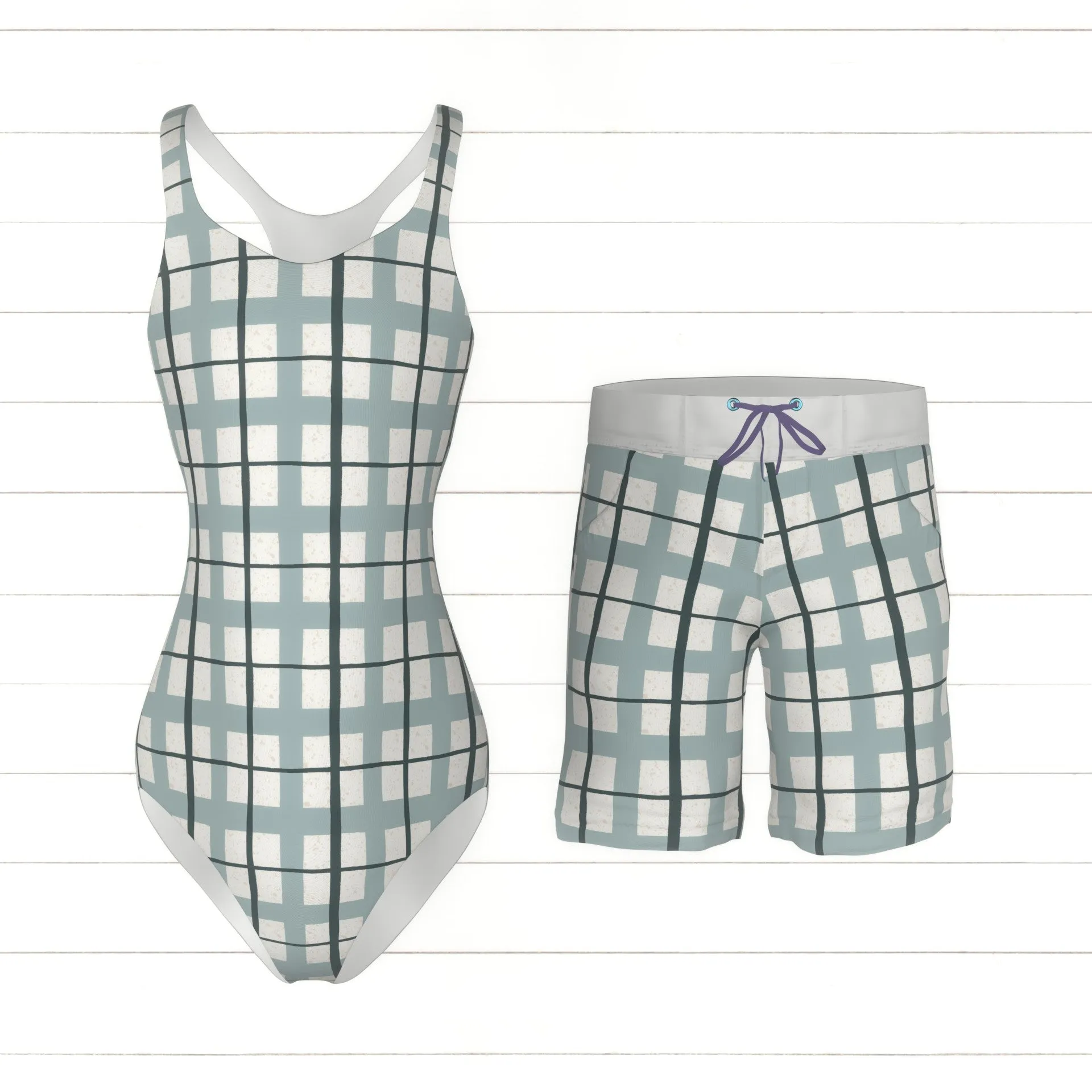 beach picnic blue sandy textured bohemian hand drawn gingham plaid, Boho Splash collection