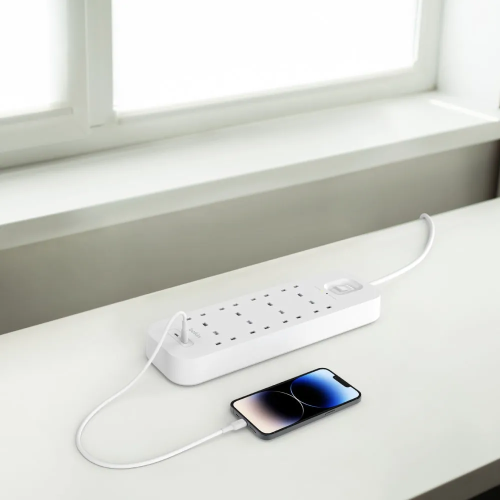 BELKIN Surge Protector - 8 outputs - 2 USB-C Ports - 2M - White