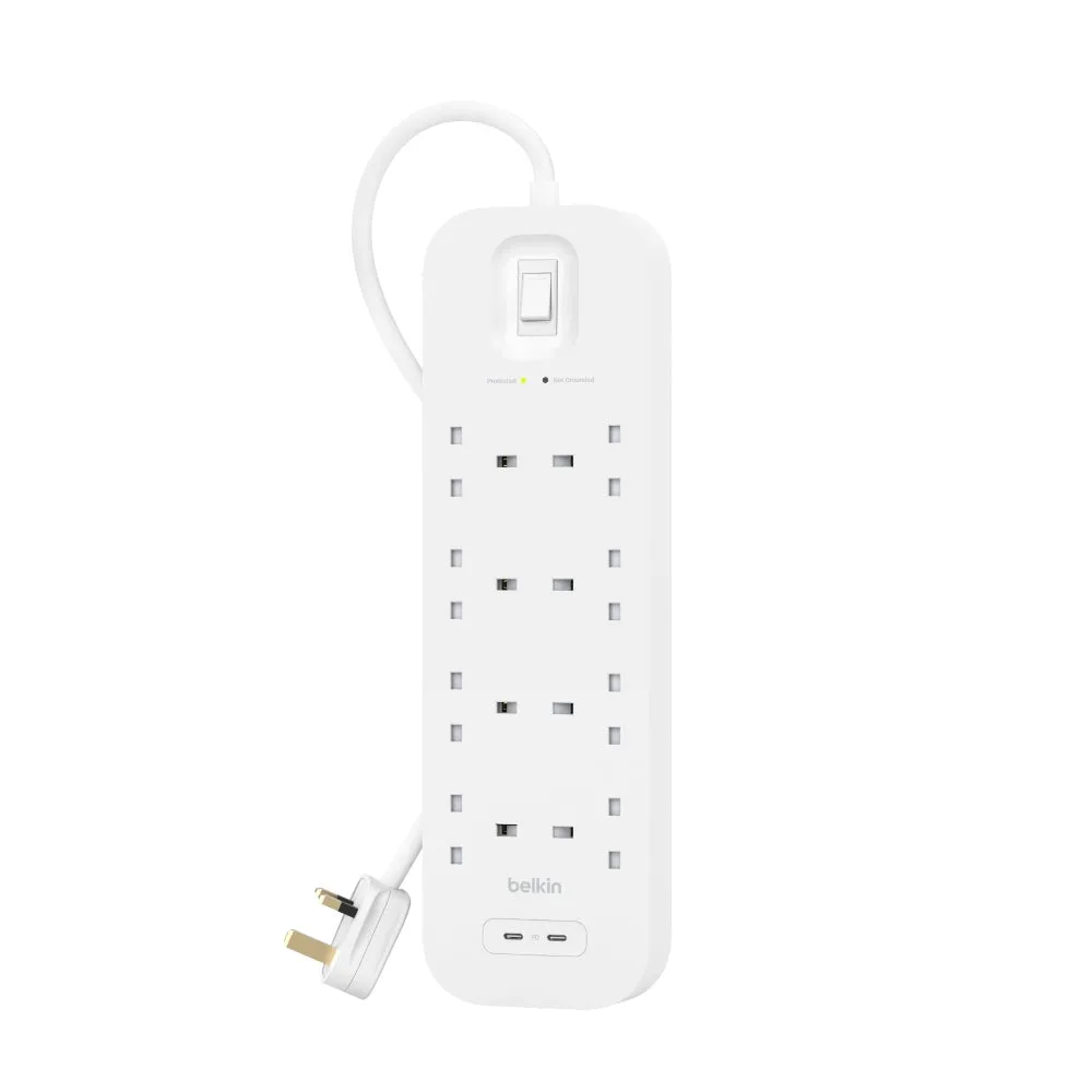 BELKIN Surge Protector - 8 outputs - 2 USB-C Ports - 2M - White