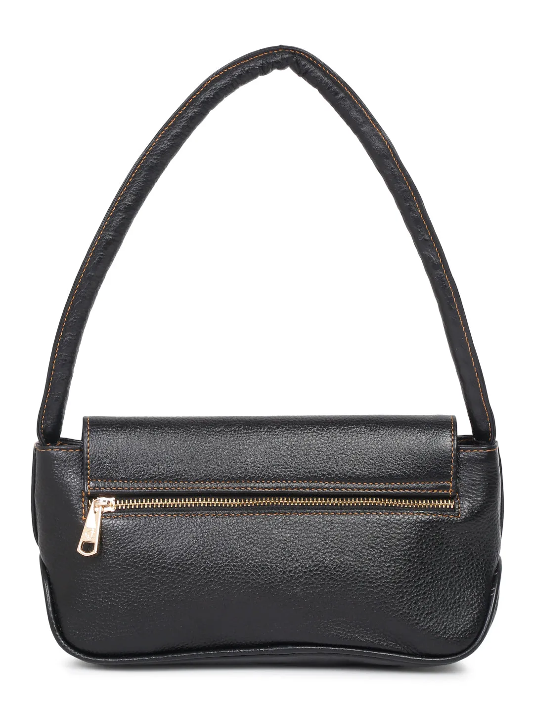 Black Leather Structured Shoulder Bag