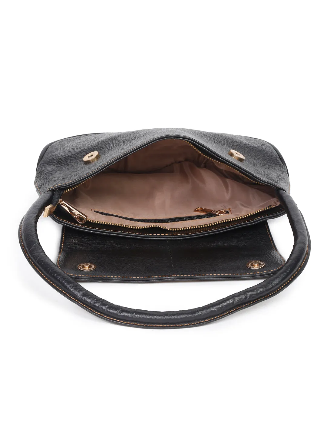 Black Leather Structured Shoulder Bag