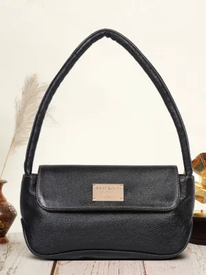 Black Leather Structured Shoulder Bag