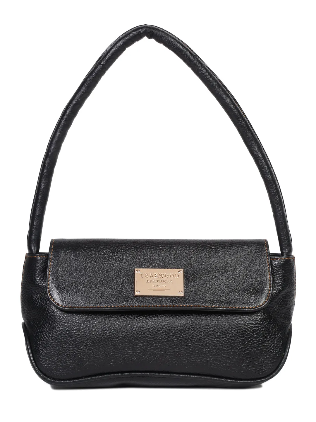 Black Leather Structured Shoulder Bag