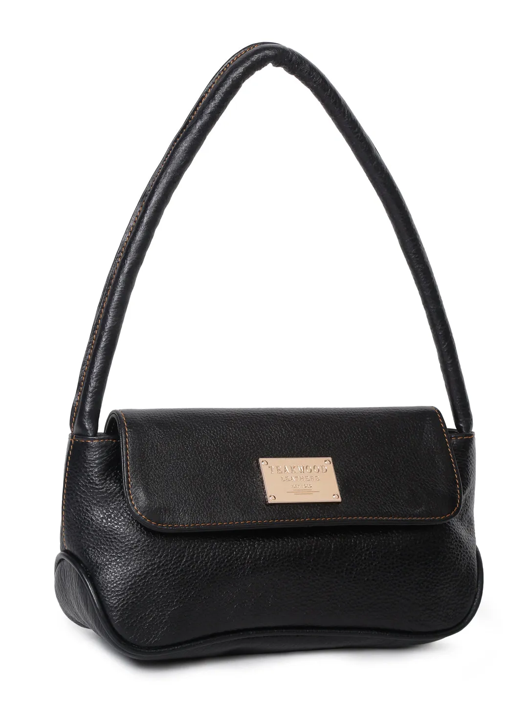 Black Leather Structured Shoulder Bag