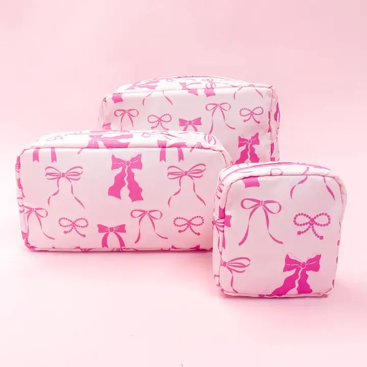 Bow Nylon Cosmetic Zipper Bag