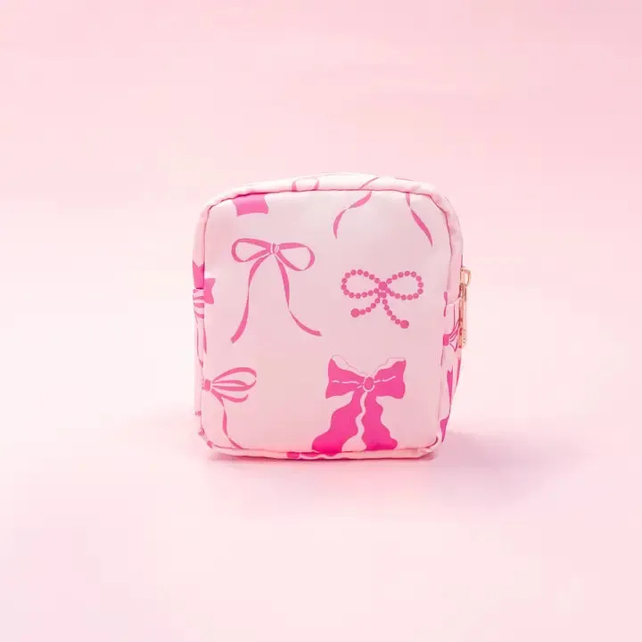 Bow Nylon Cosmetic Zipper Bag