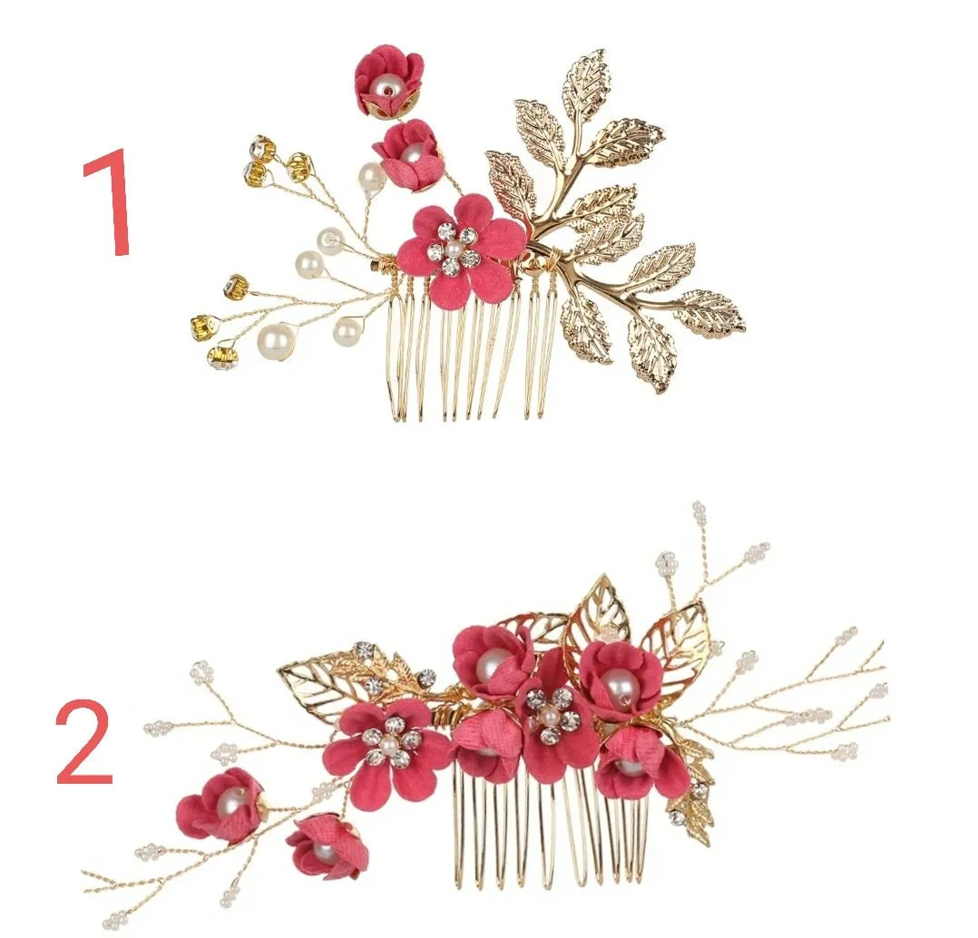 Bridal Hair Pins Floral Rose soft petal flower pastel pink blue lavendar white pearl barret wedding formal gold