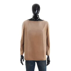 Brown Denim Top With Embroidery