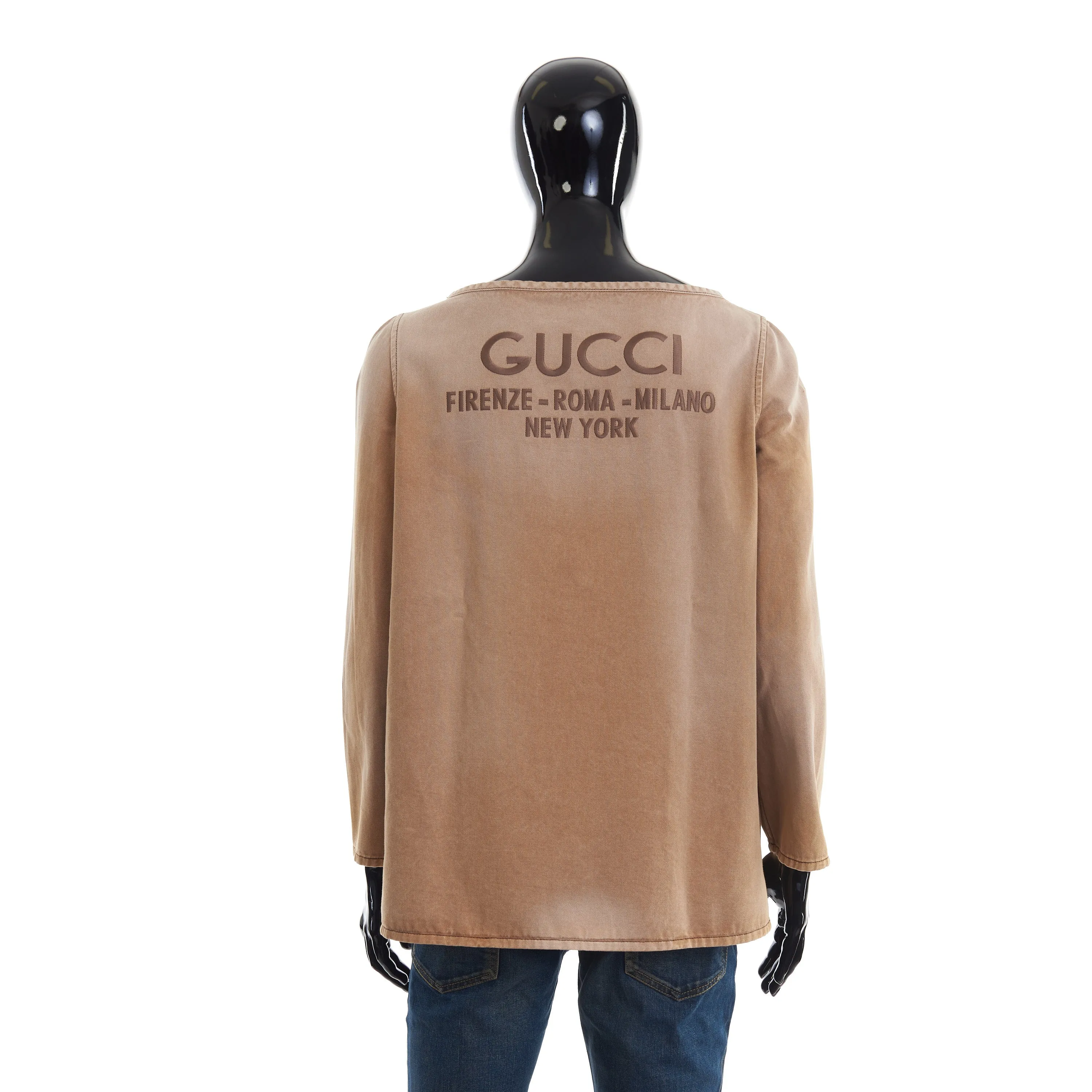 Brown Denim Top With Embroidery