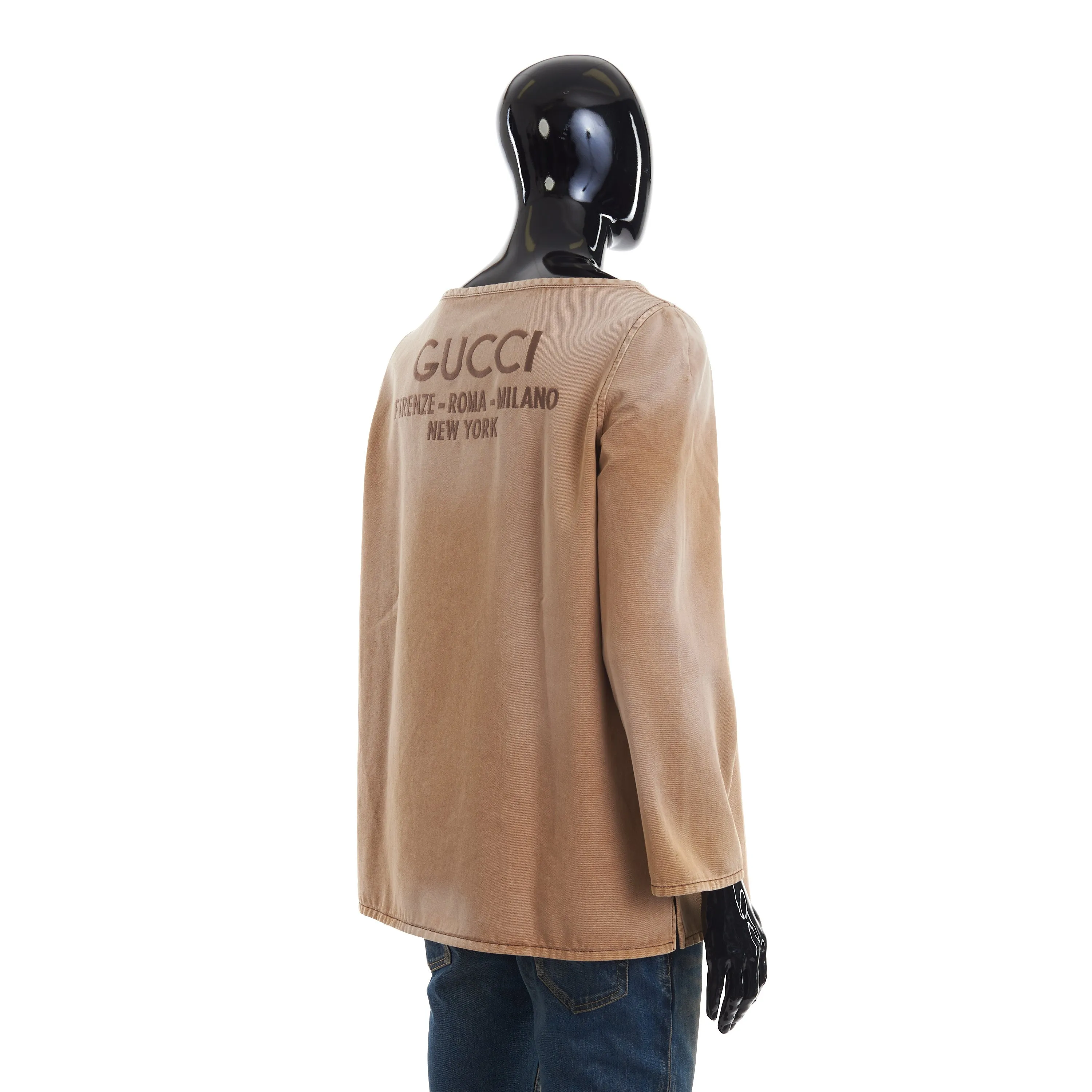 Brown Denim Top With Embroidery