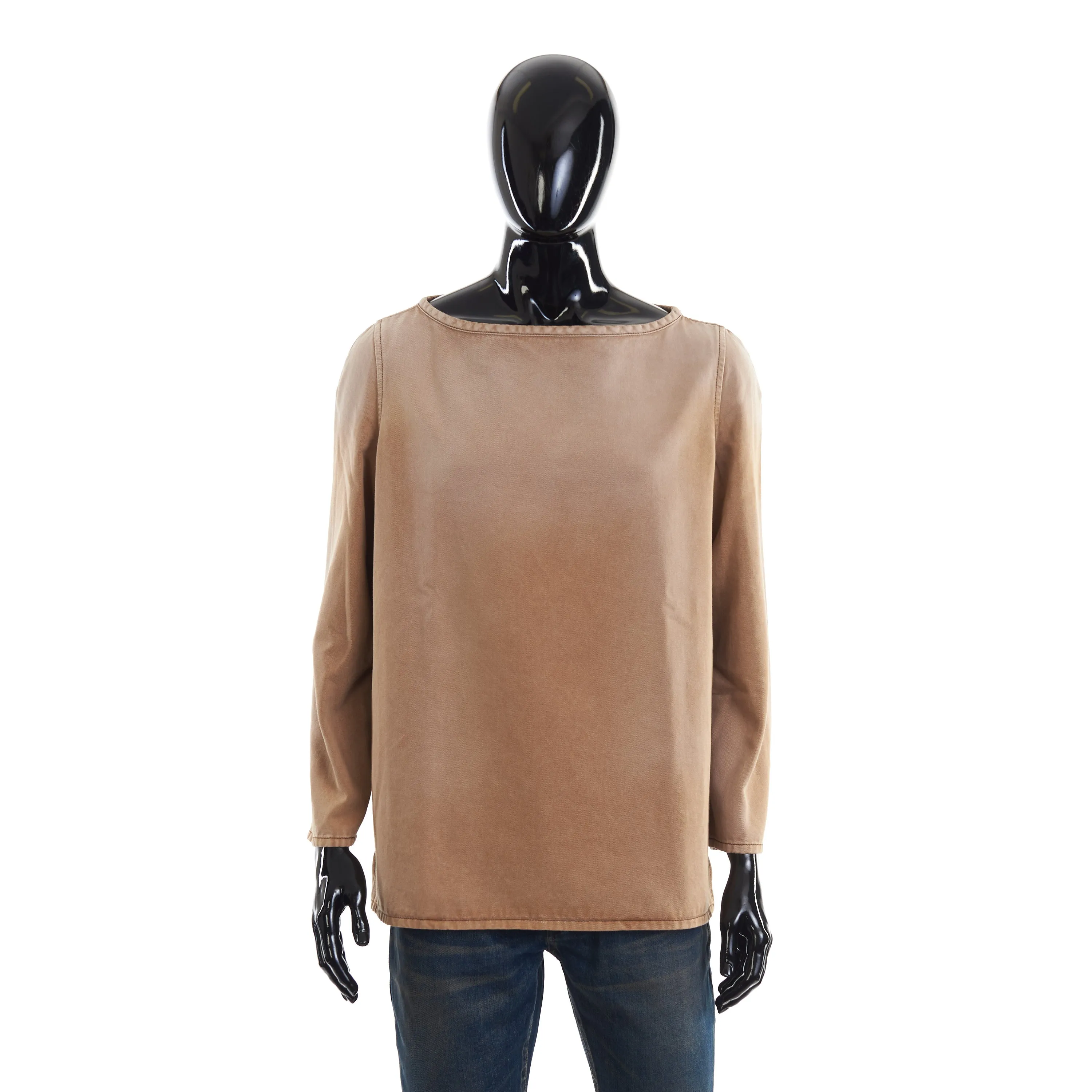 Brown Denim Top With Embroidery