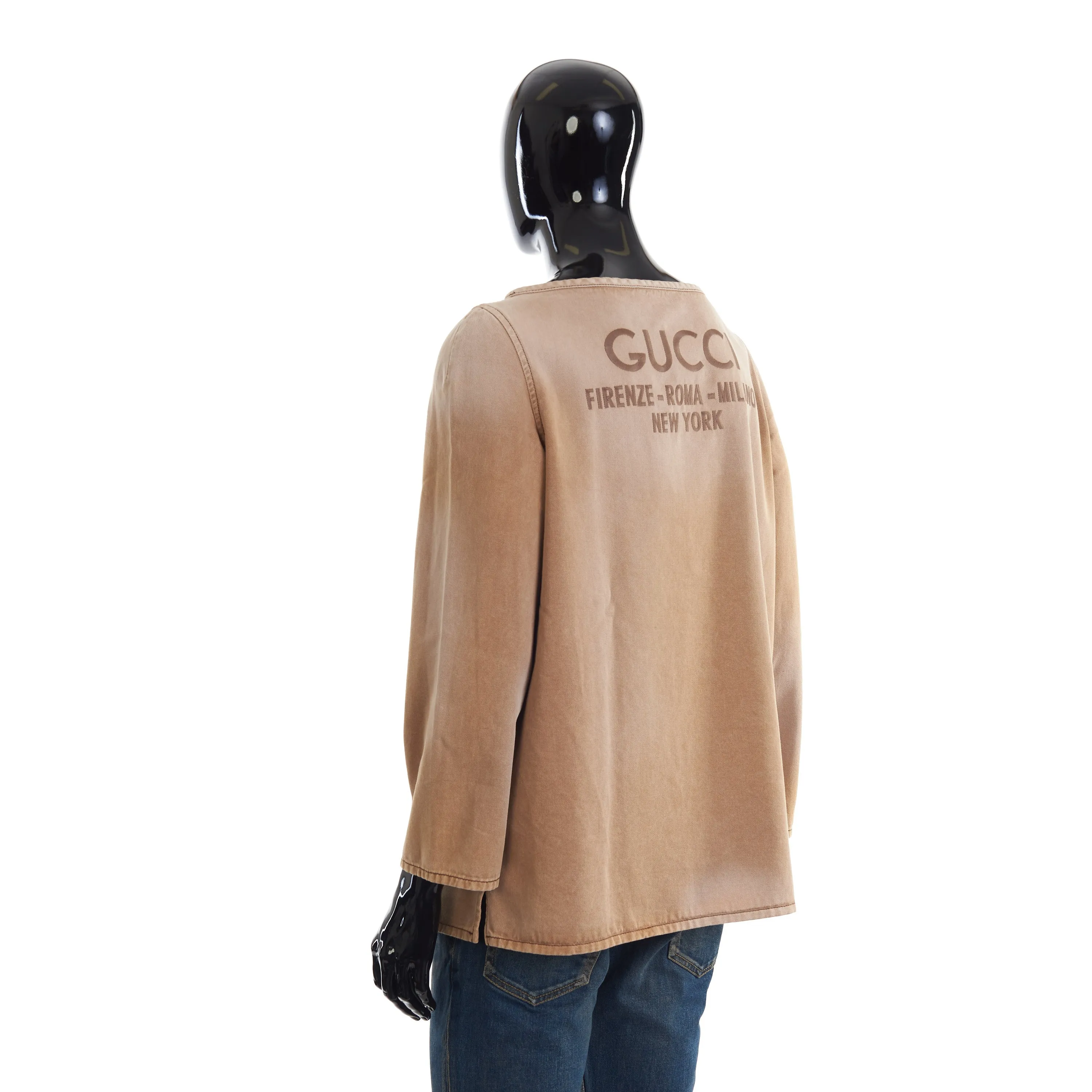 Brown Denim Top With Embroidery