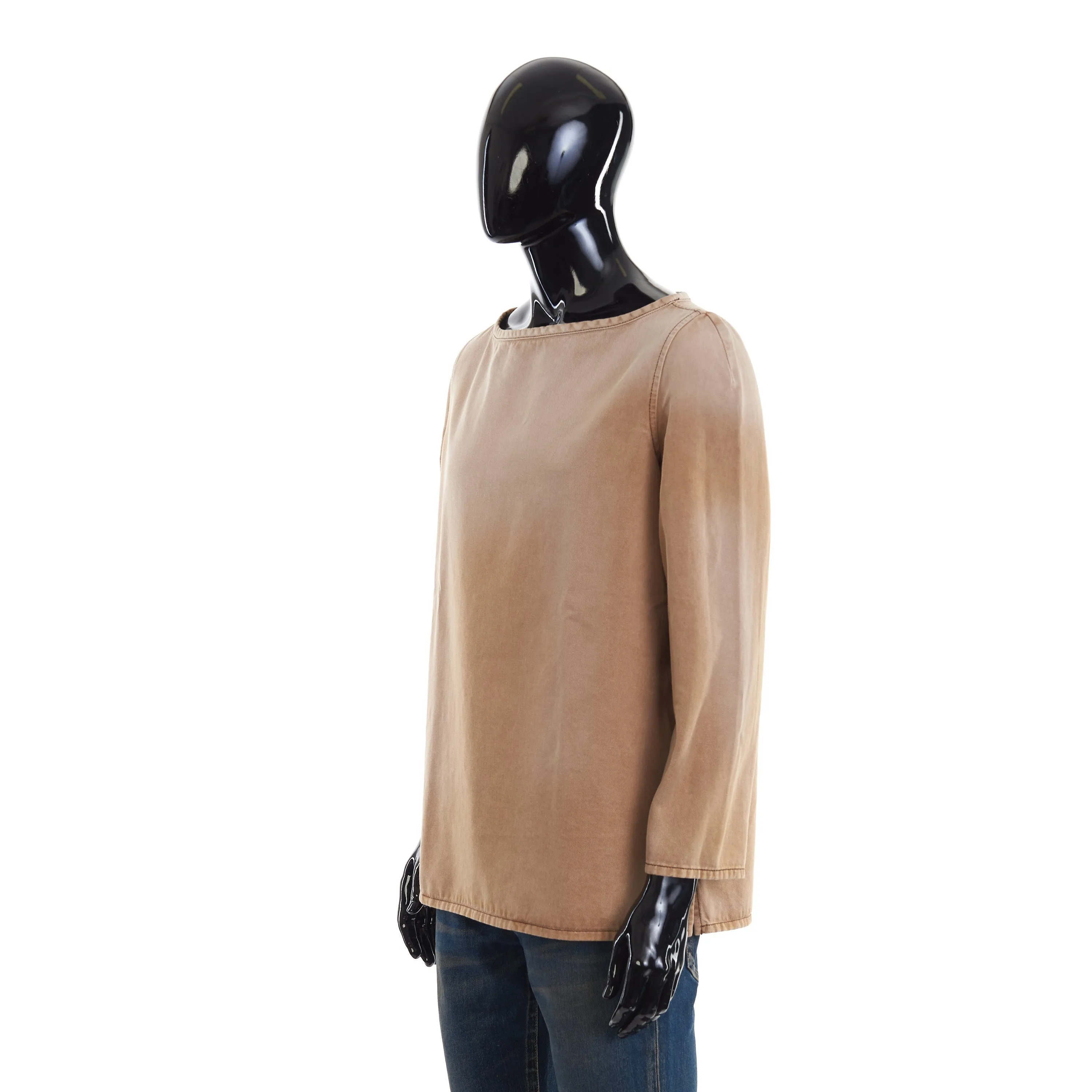Brown Denim Top With Embroidery