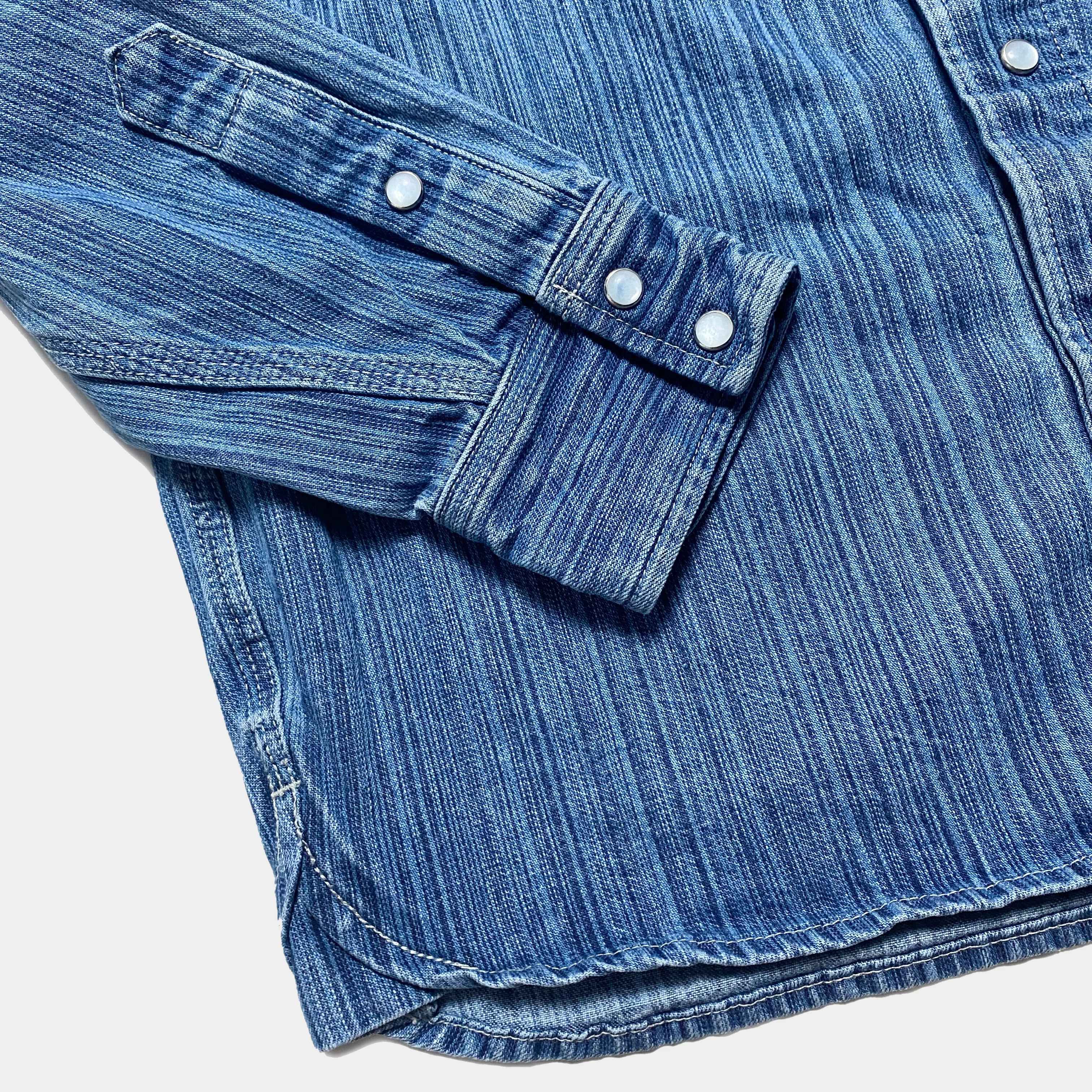 BZEN M.3282 JESSE-HILO REGULAR FIT IRREGULAR INDIGO DYED WESTERN SHIRT-12OZ-E4 INDIGO