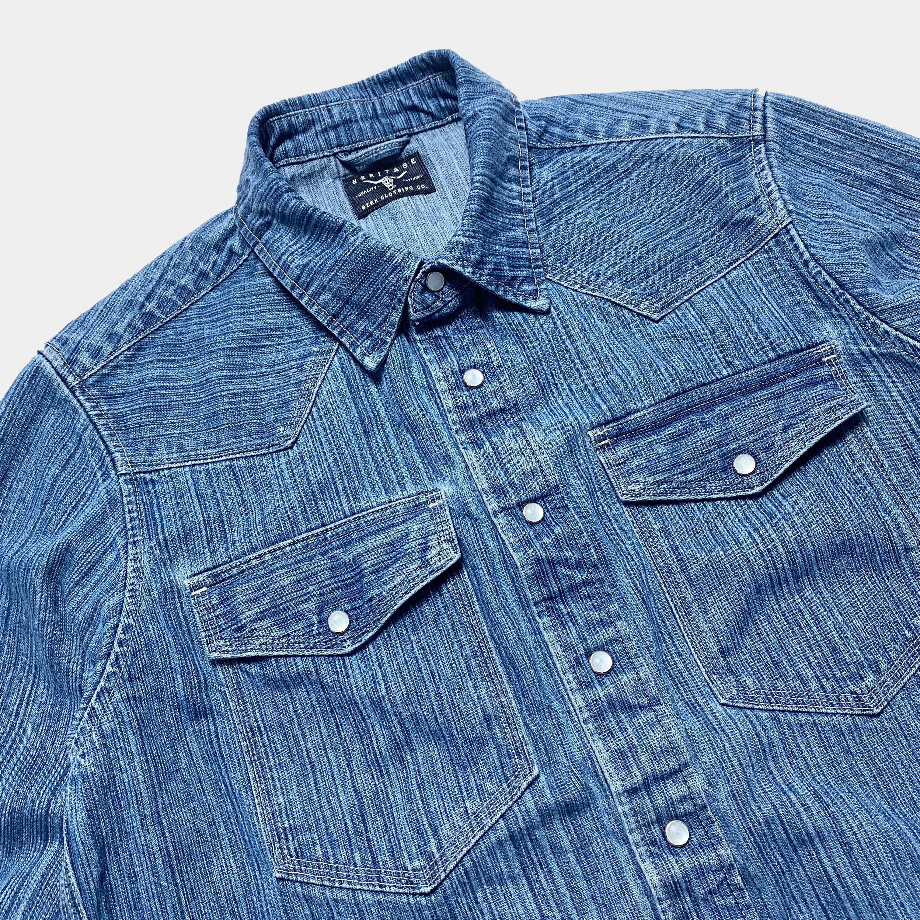 BZEN M.3282 JESSE-HILO REGULAR FIT IRREGULAR INDIGO DYED WESTERN SHIRT-12OZ-E4 INDIGO