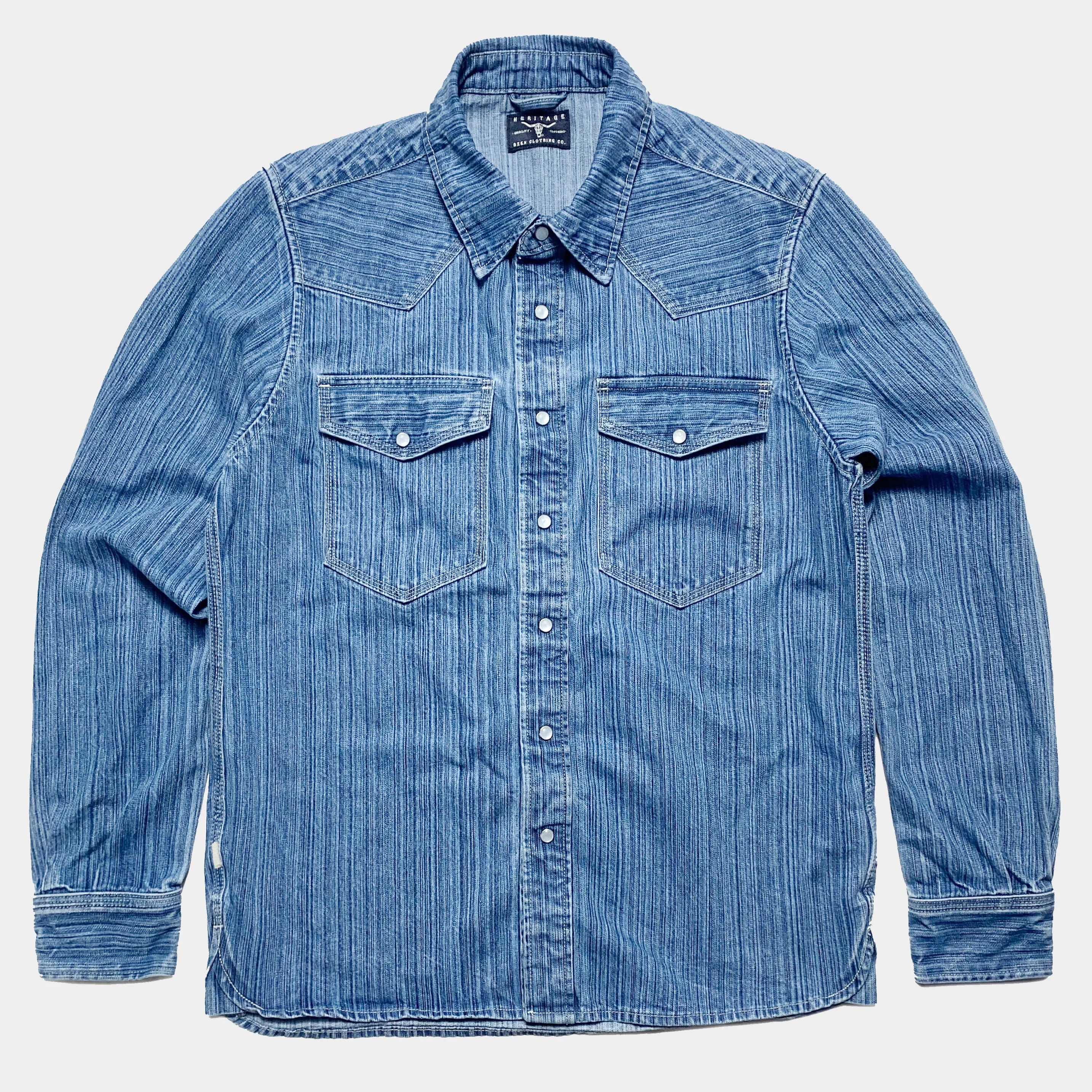 BZEN M.3282 JESSE-HILO REGULAR FIT IRREGULAR INDIGO DYED WESTERN SHIRT-12OZ-E4 INDIGO