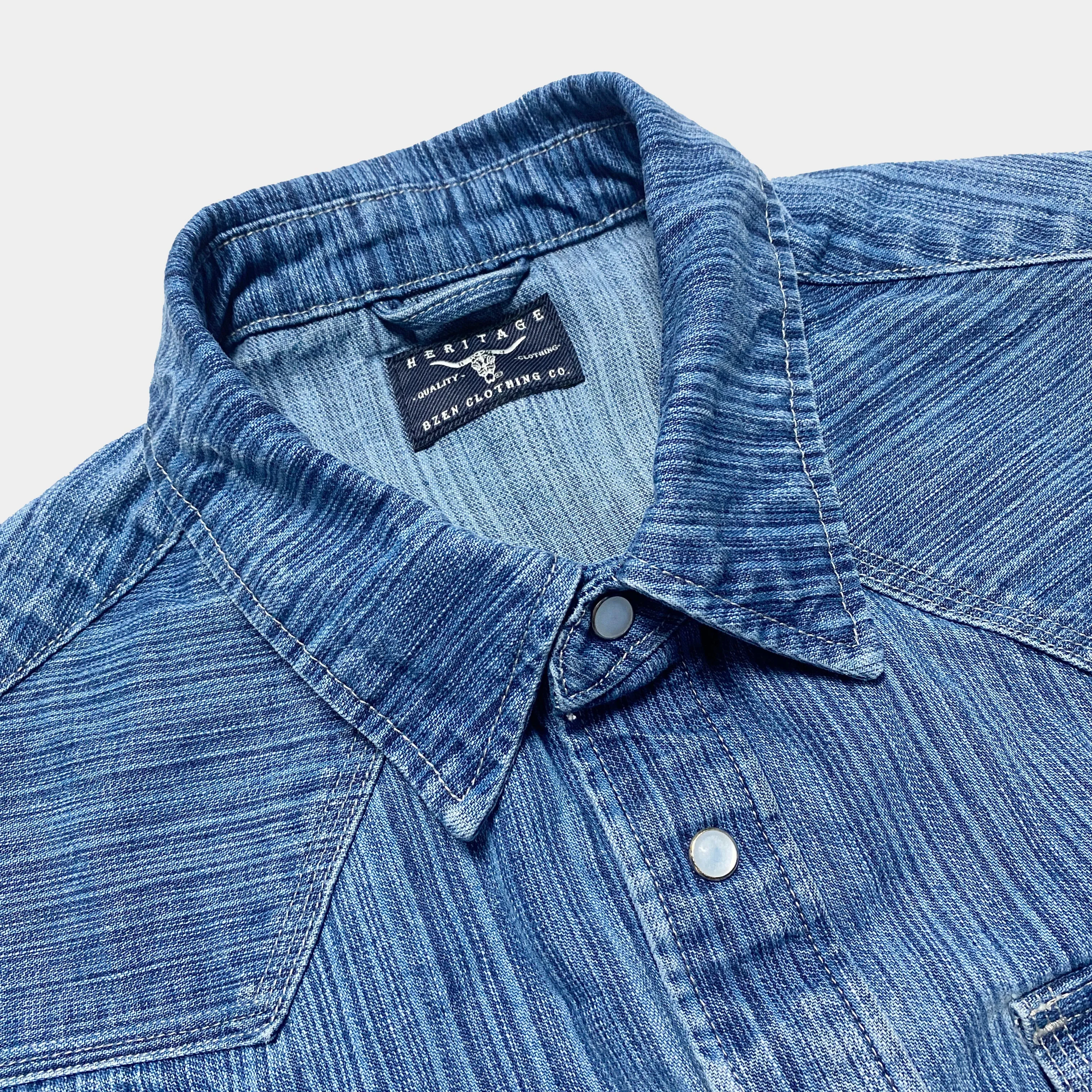 BZEN M.3282 JESSE-HILO REGULAR FIT IRREGULAR INDIGO DYED WESTERN SHIRT-12OZ-E4 INDIGO