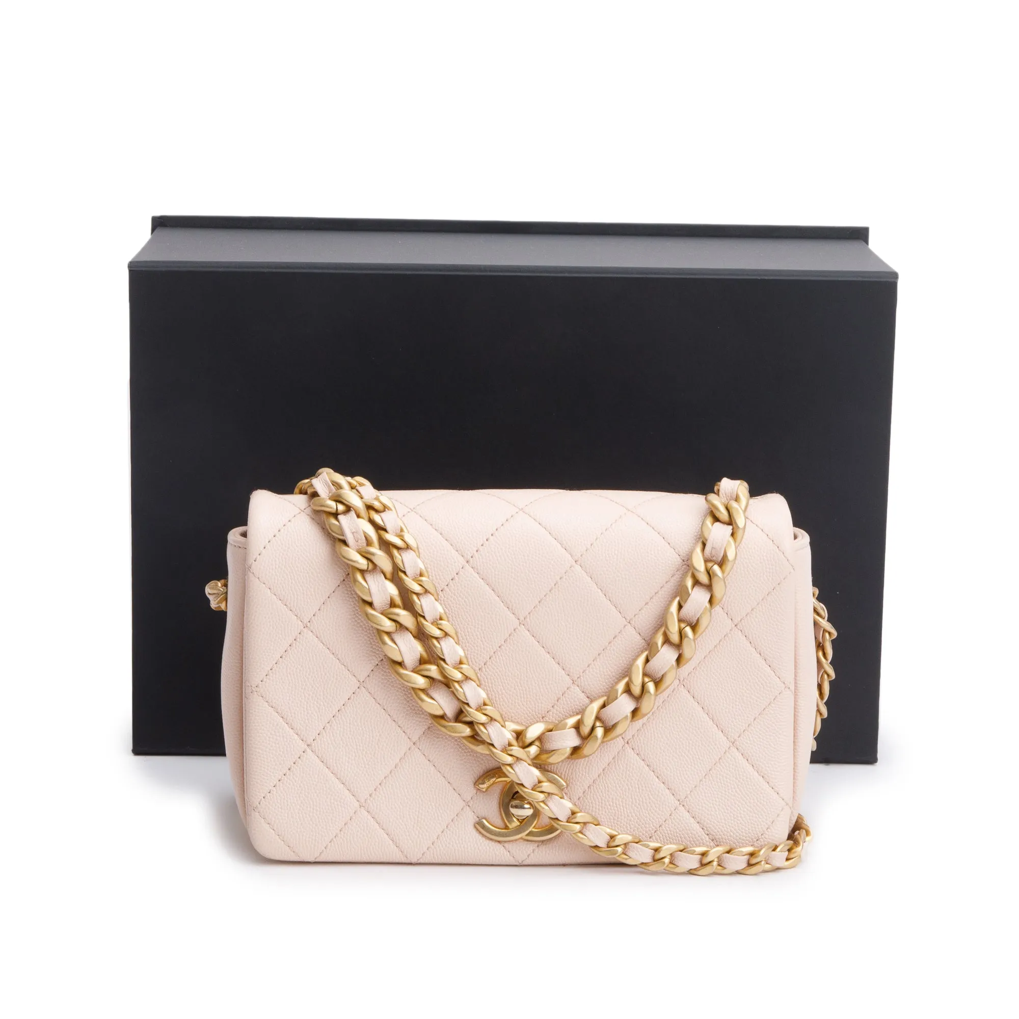 Chanel 2020 Beige Quilted Caviar Leather Small Fashion Therapy Full Flap Bag w/ Box, Receipt & Authenticity Card