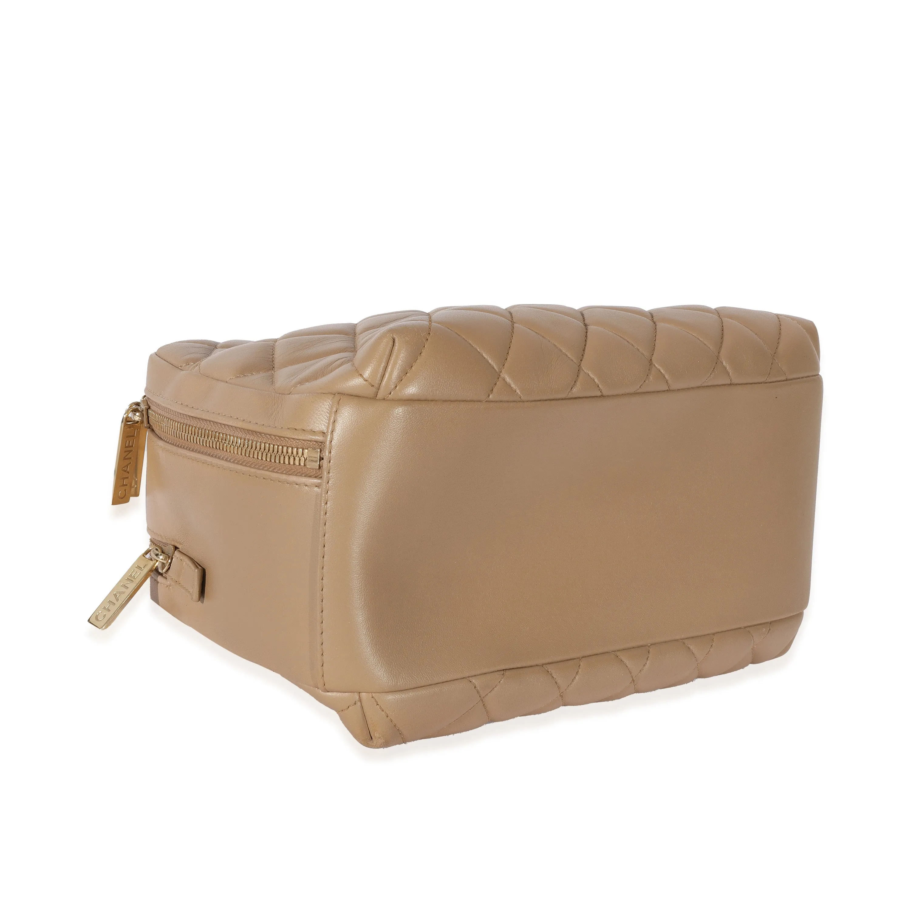CHANEL Beige Quilted Lambskin CC Trendy Bowling Bag