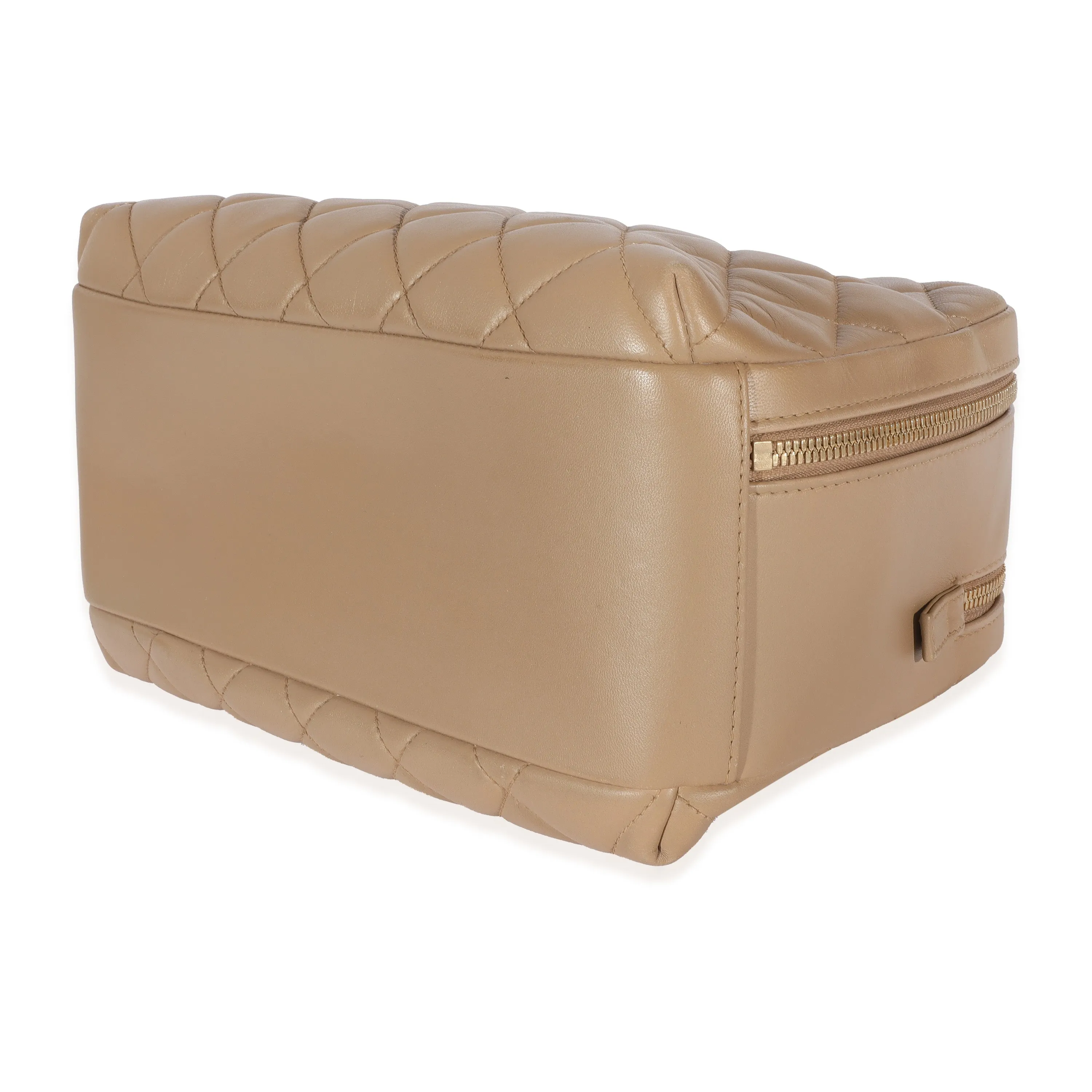 CHANEL Beige Quilted Lambskin CC Trendy Bowling Bag