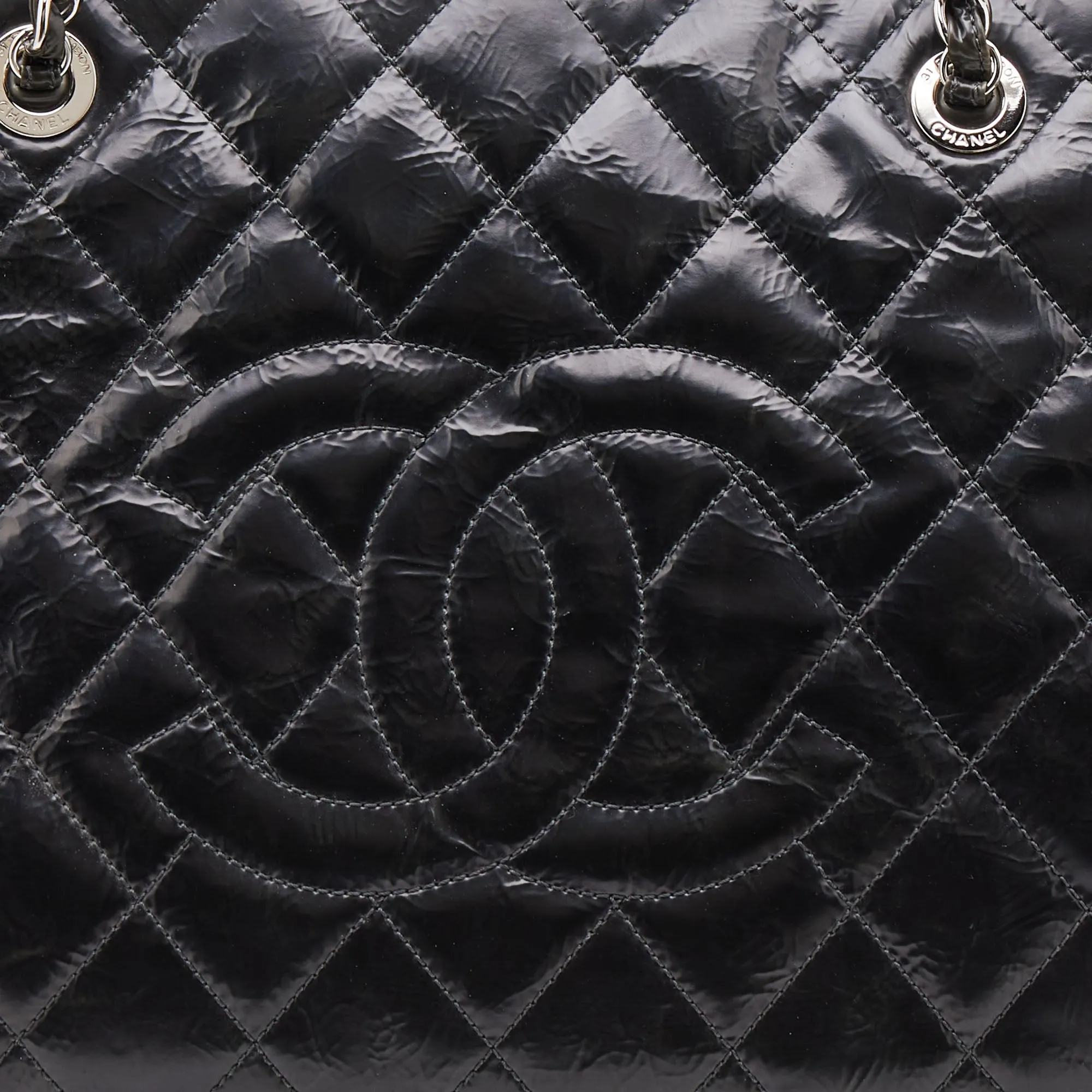 Chanel Dark Grey Quilted Leather Large Shopping Tote