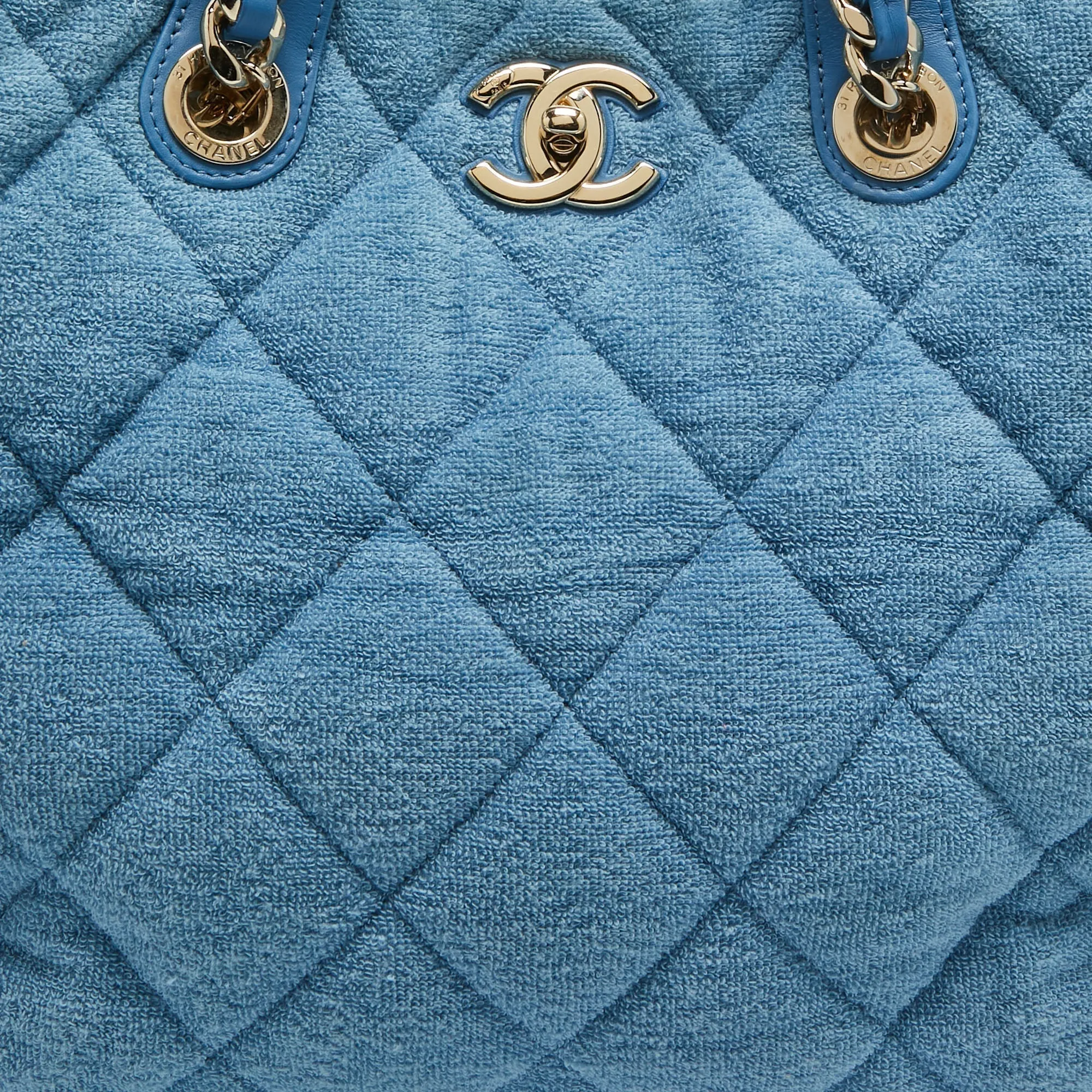 CHANEL Light Blue Quilted Terry Cloth Coco Beach Shopper Tote