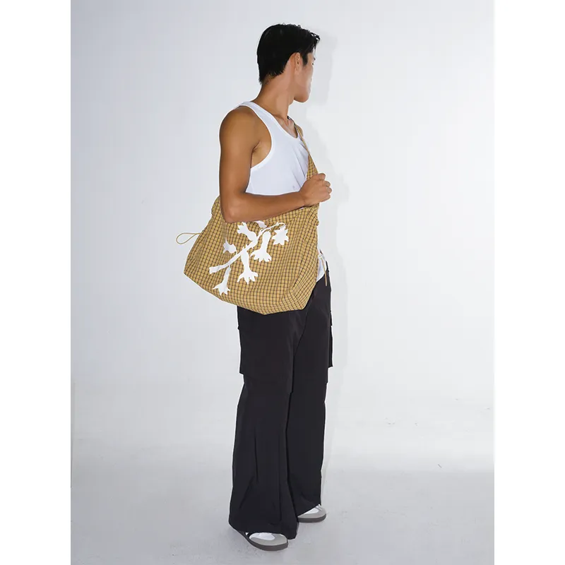 Checkered Floral Shoulder Bag