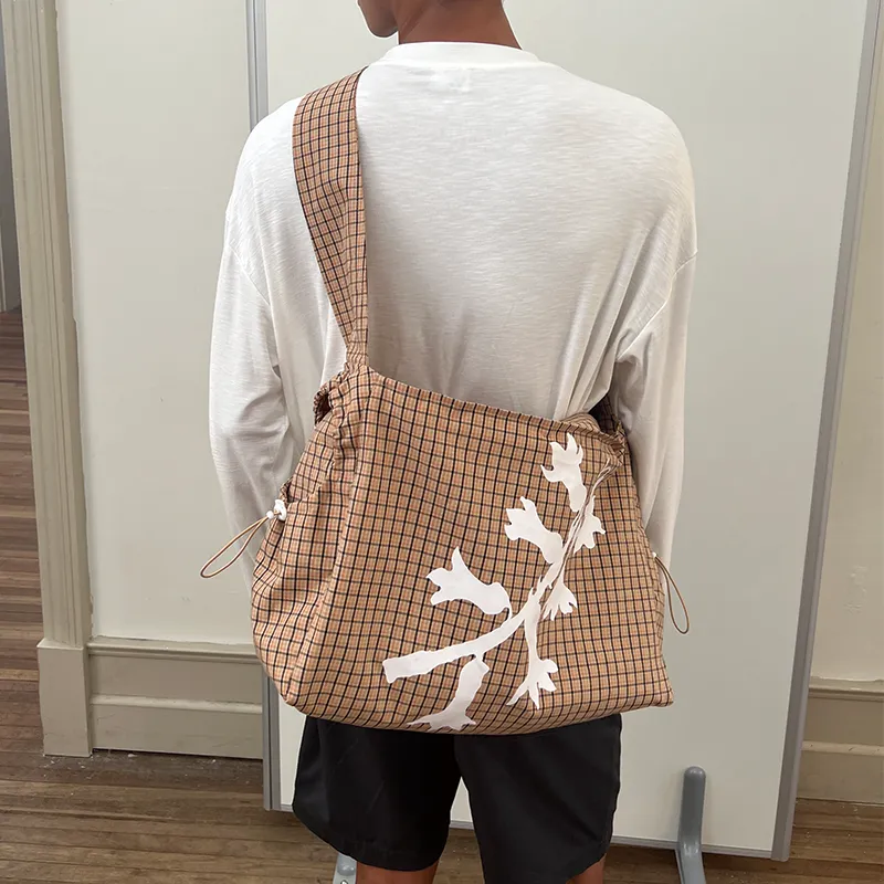 Checkered Floral Shoulder Bag