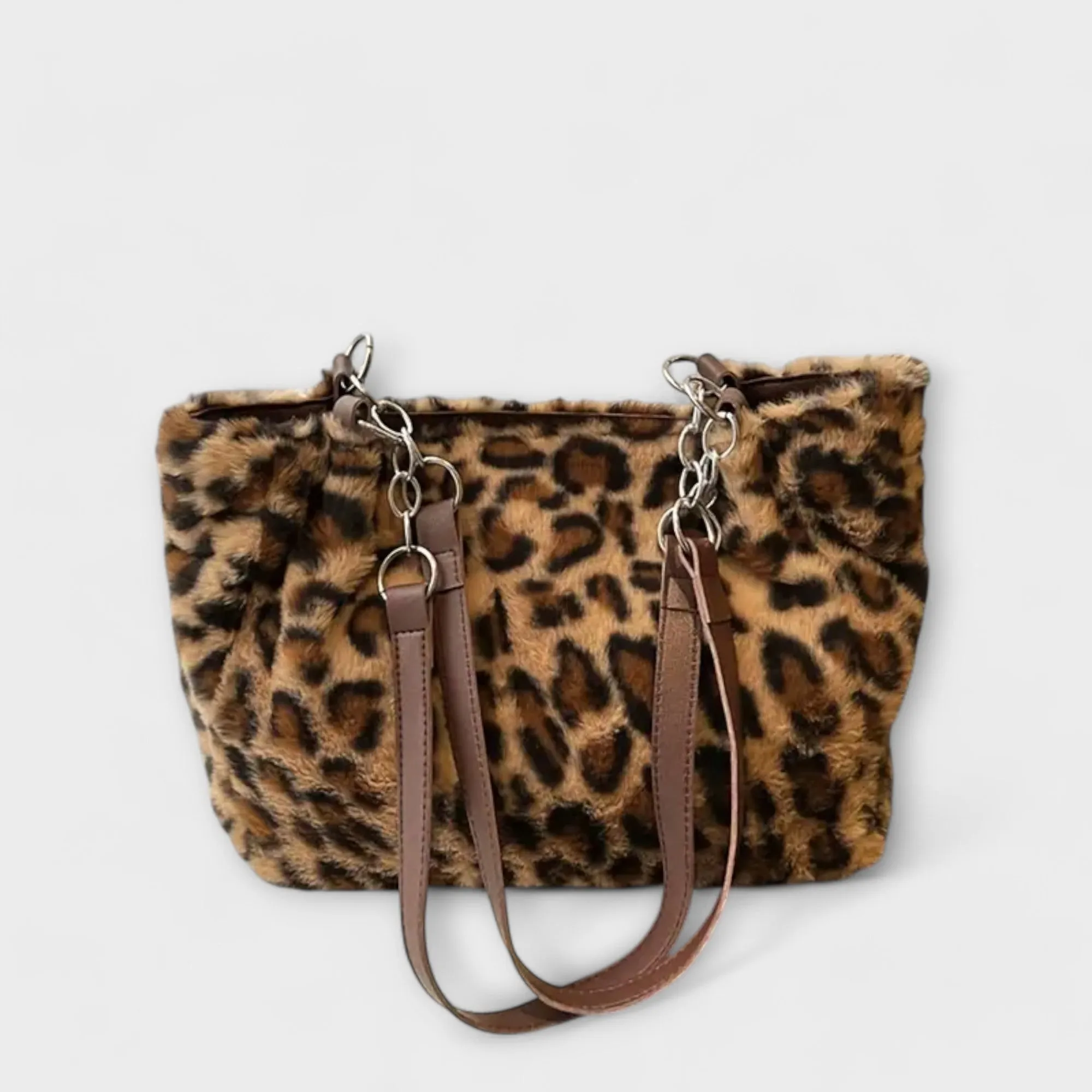 Chic Leopard Print Soft Faux Fur Tote Bag