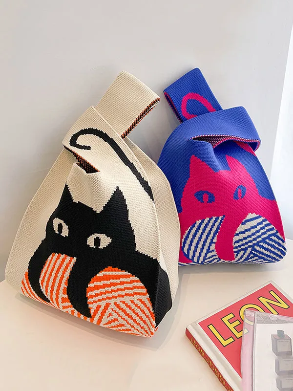 Chicmy-Contrast Color Streamer Woven Handbag Bags