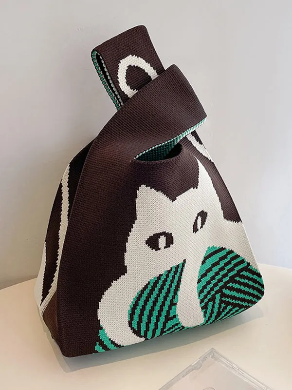 Chicmy-Contrast Color Streamer Woven Handbag Bags