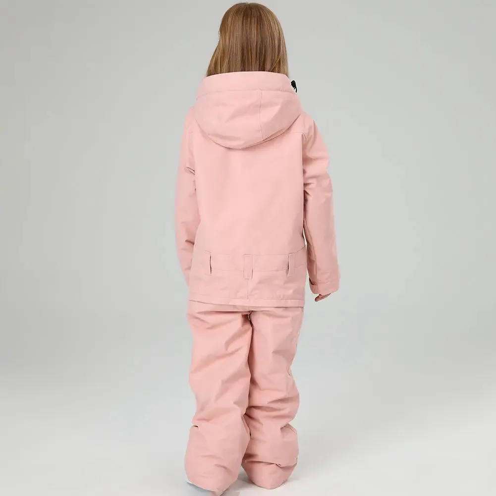 Children One Piece Ski Jumpsuits Waterproof Hooded Snowsuits