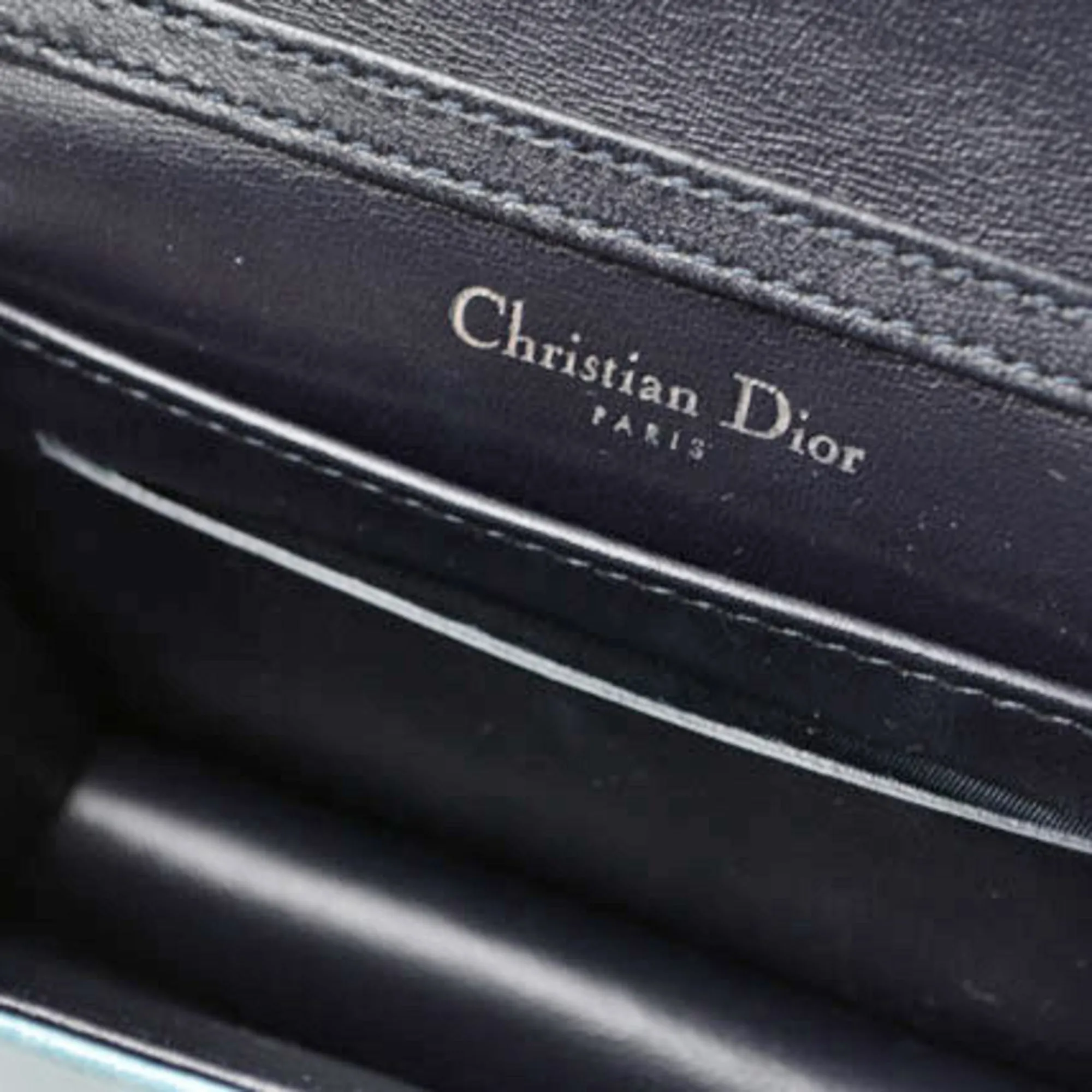 Christian Dior Chain Pouch Cannage Patent Leather Light Blue