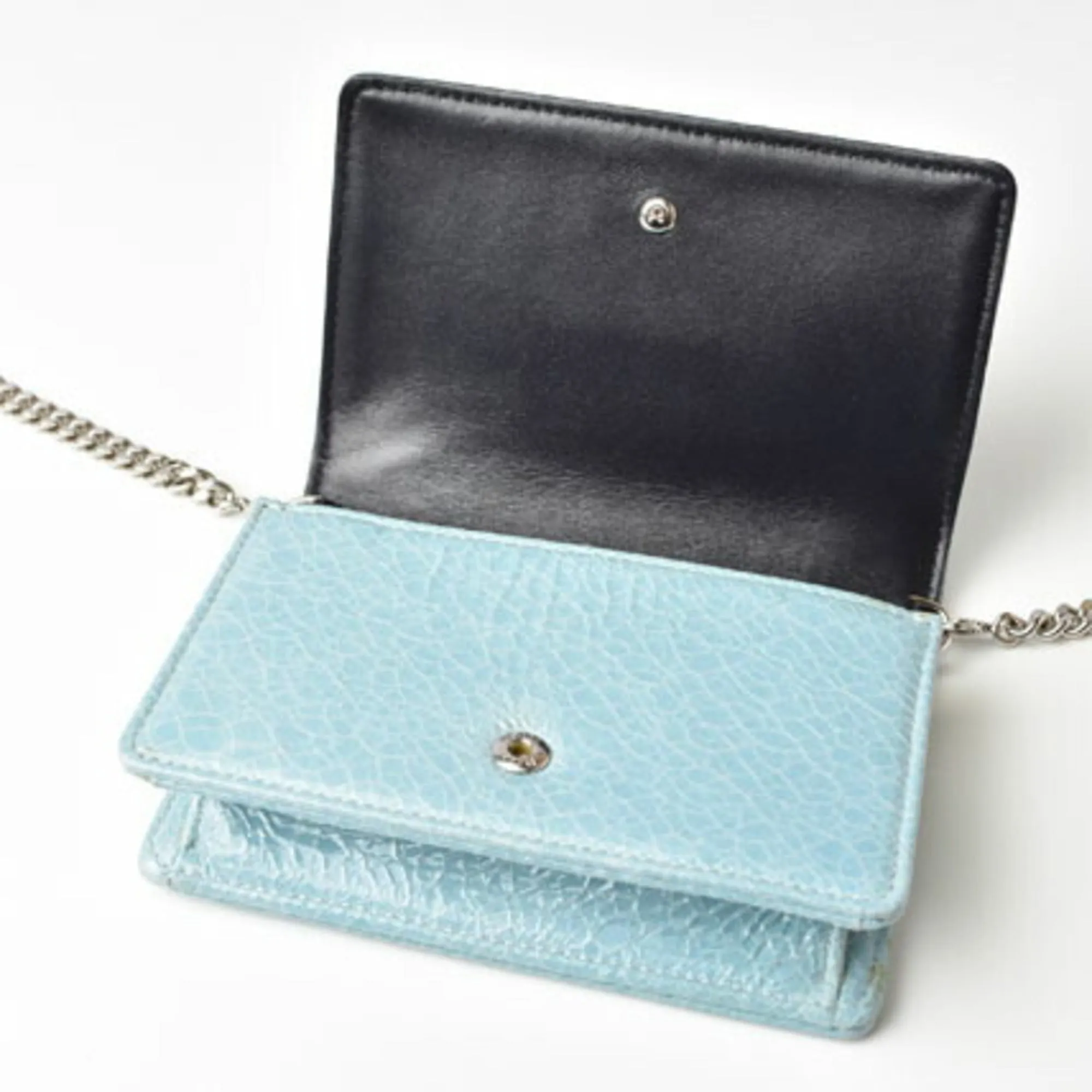 Christian Dior Chain Pouch Cannage Patent Leather Light Blue
