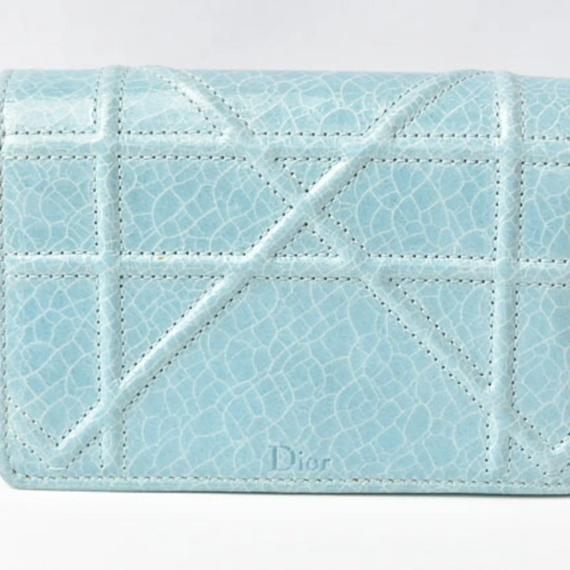 Christian Dior Chain Pouch Cannage Patent Leather Light Blue